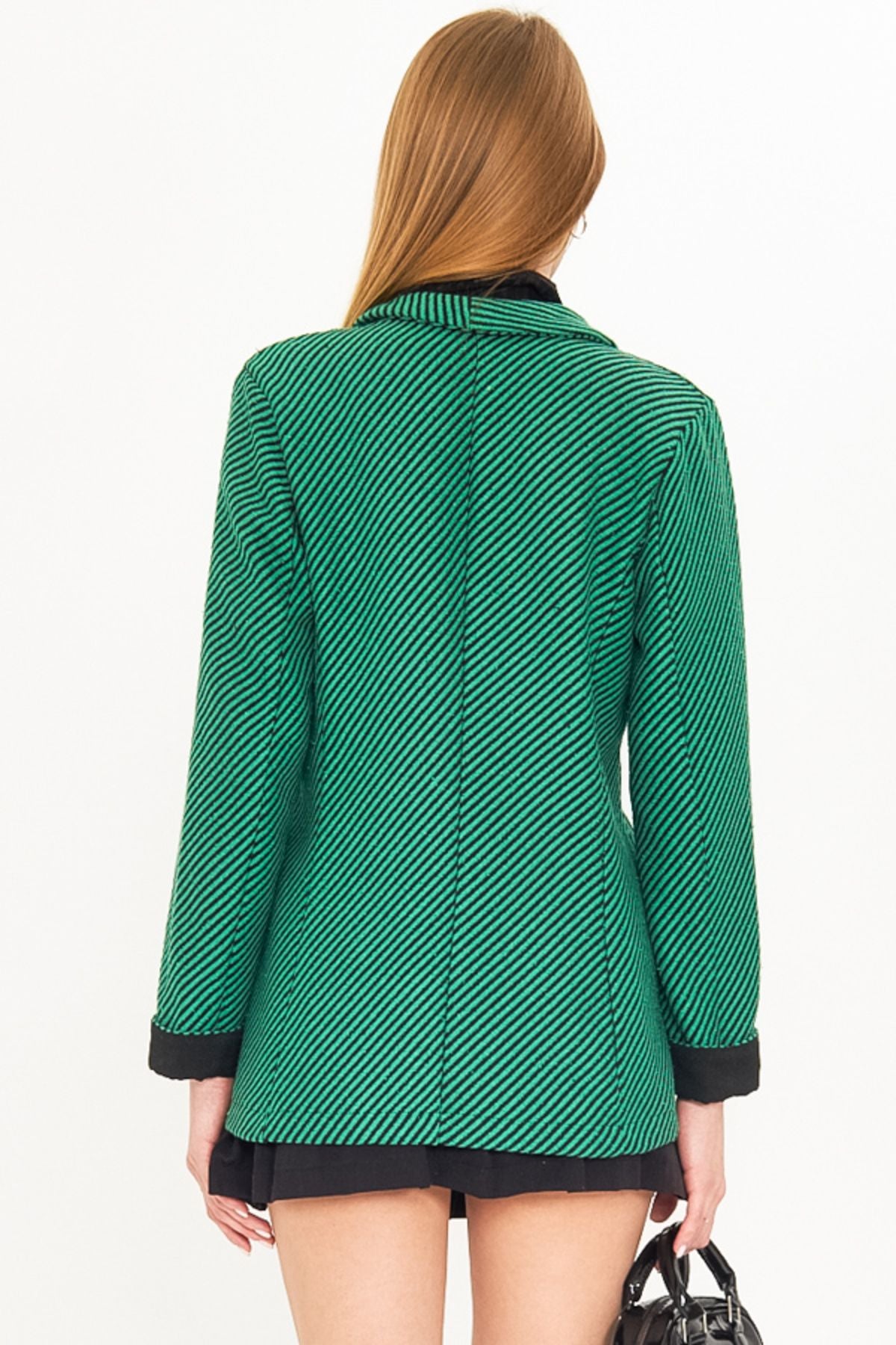 Folding Green Green Striped Lend Folding Single button Stamp Jacket ARM-25K001106