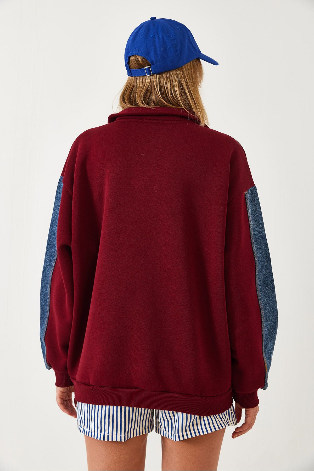 Denim detailed three yarns with zipper with zipper Sweatshirt 60261236