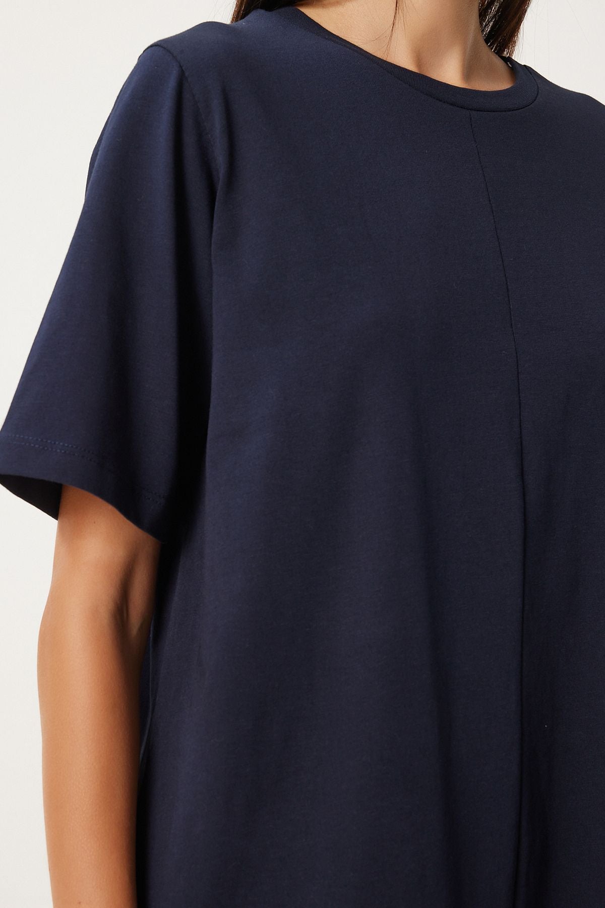 Female navy blue bike collar daily combed dress bp00166