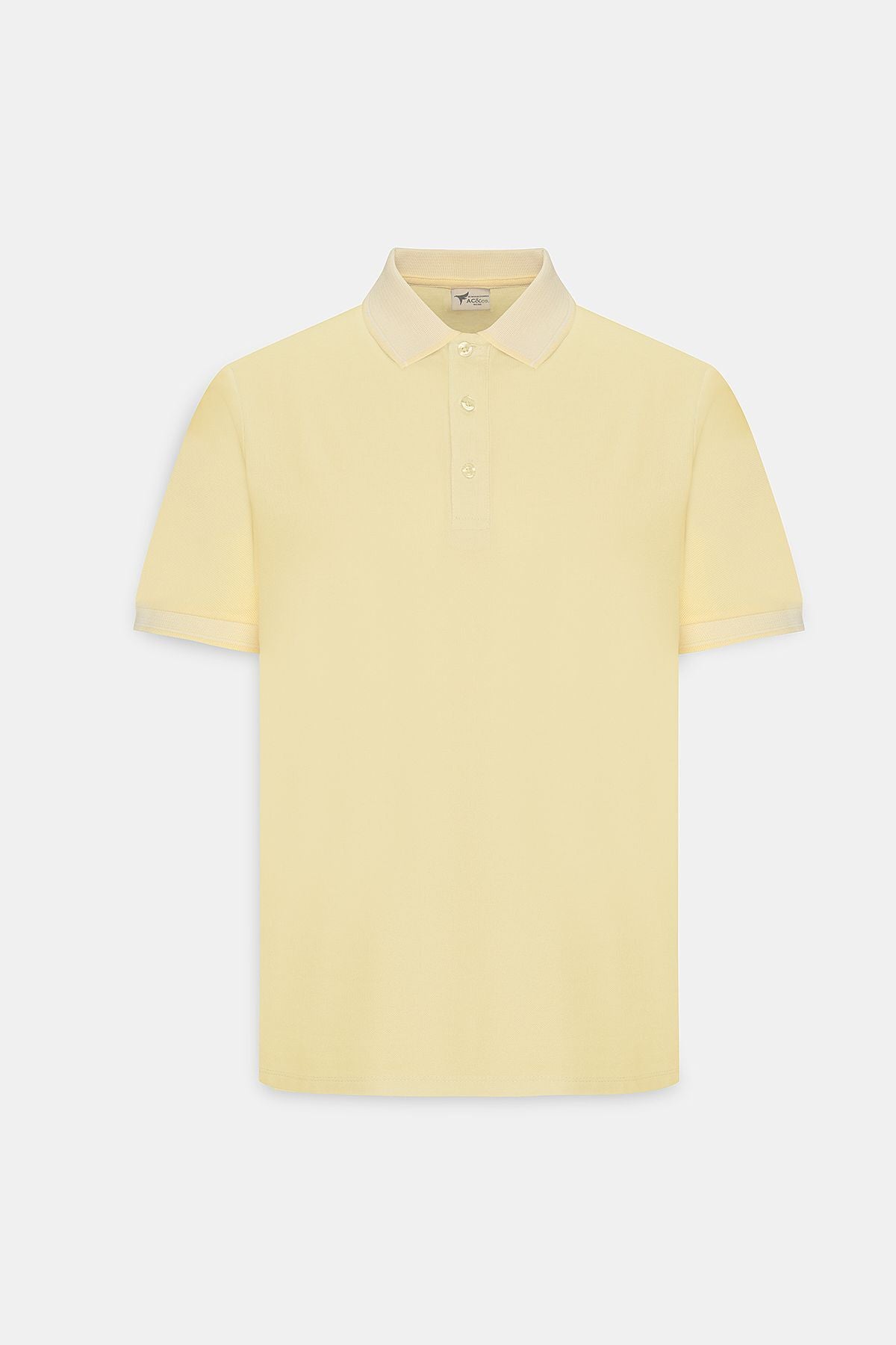 Men-drawn cotton fabric slim fit narrow cut yellow-white curled polo collar t-shirt