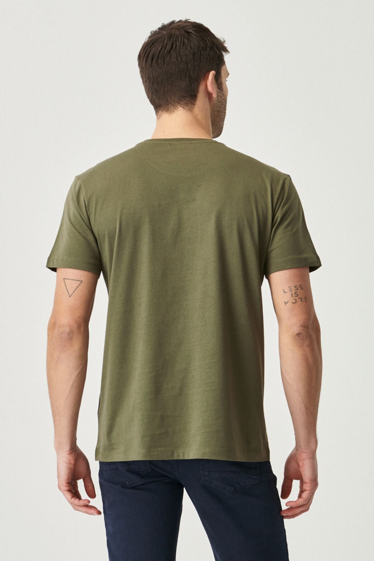Male Khaki 100 %Cotton Slim Fit Narrow Cut Bike Bike Basic T -shirt