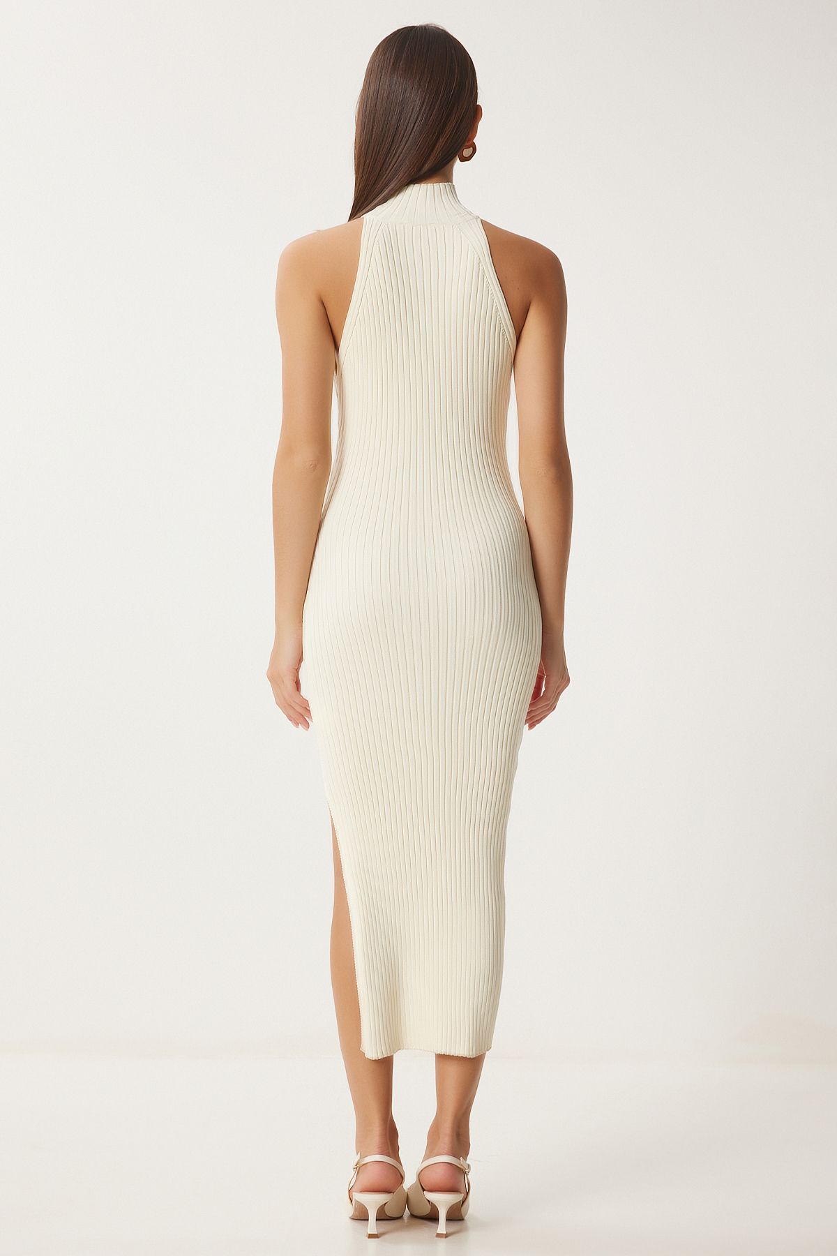 Woman Bone Shoulders Open Wrapped Triko Dress FN03424