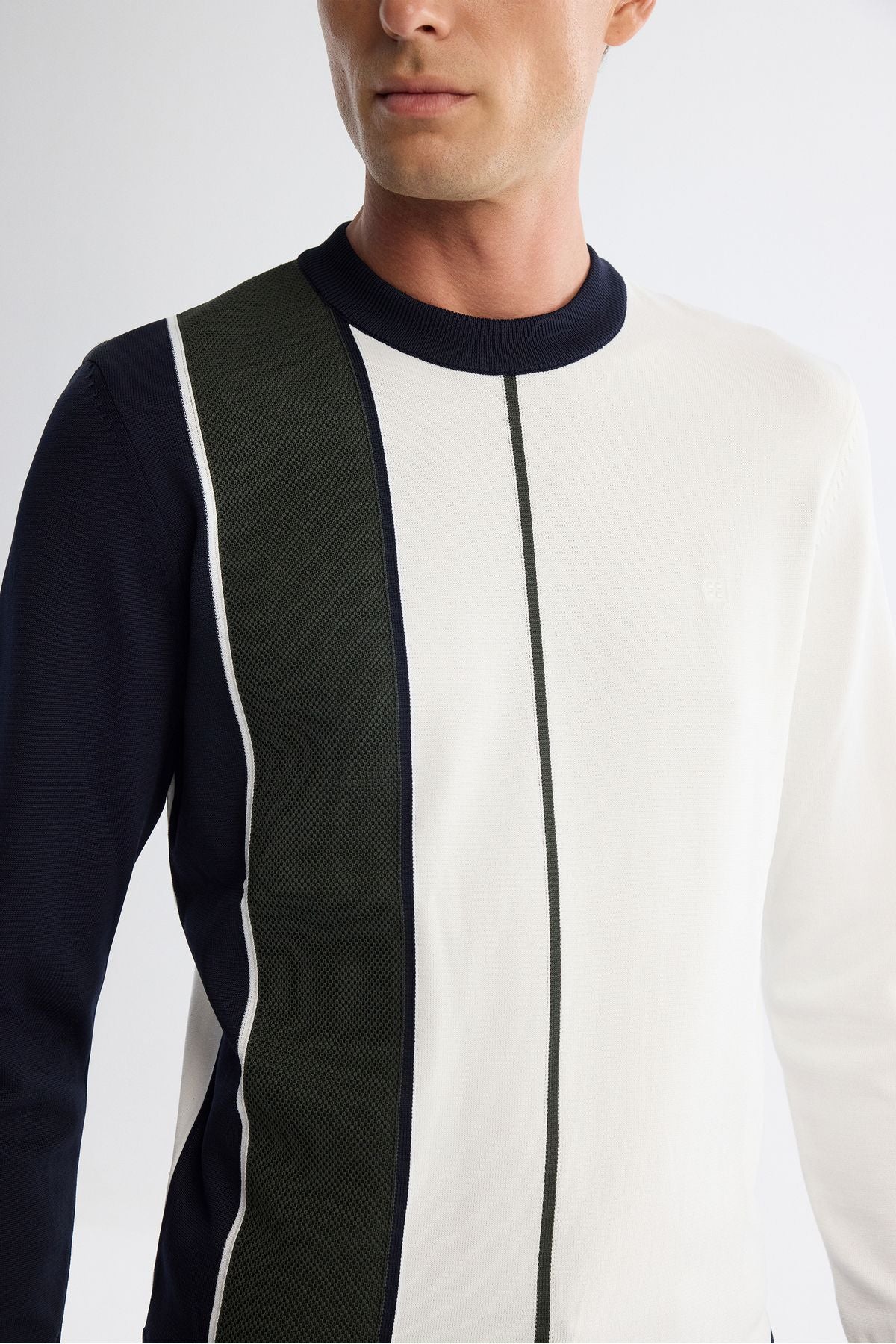 Men's Ecru Bicycle Block Bloc Color Table Sweater A42Y5033