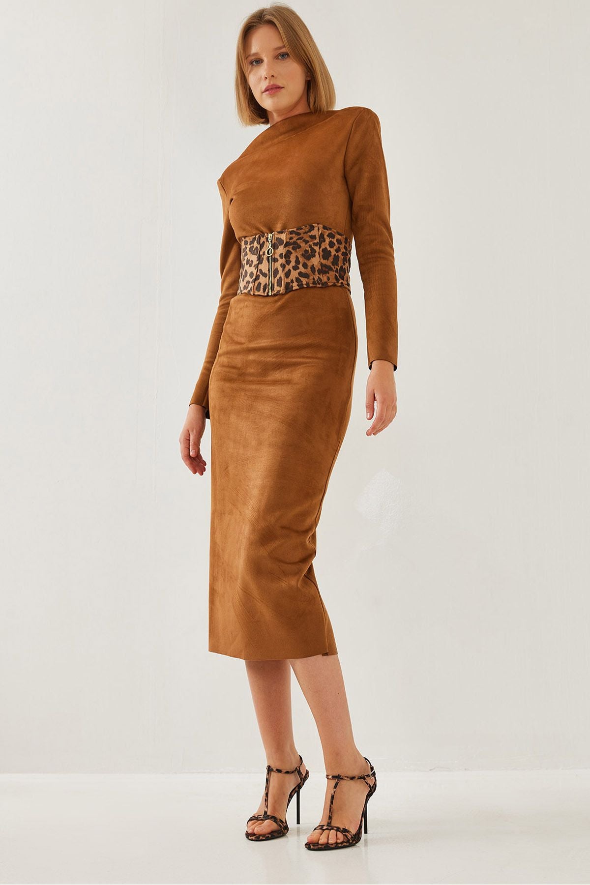 Women's Suede Leopard Arched Dress 4438 60351216