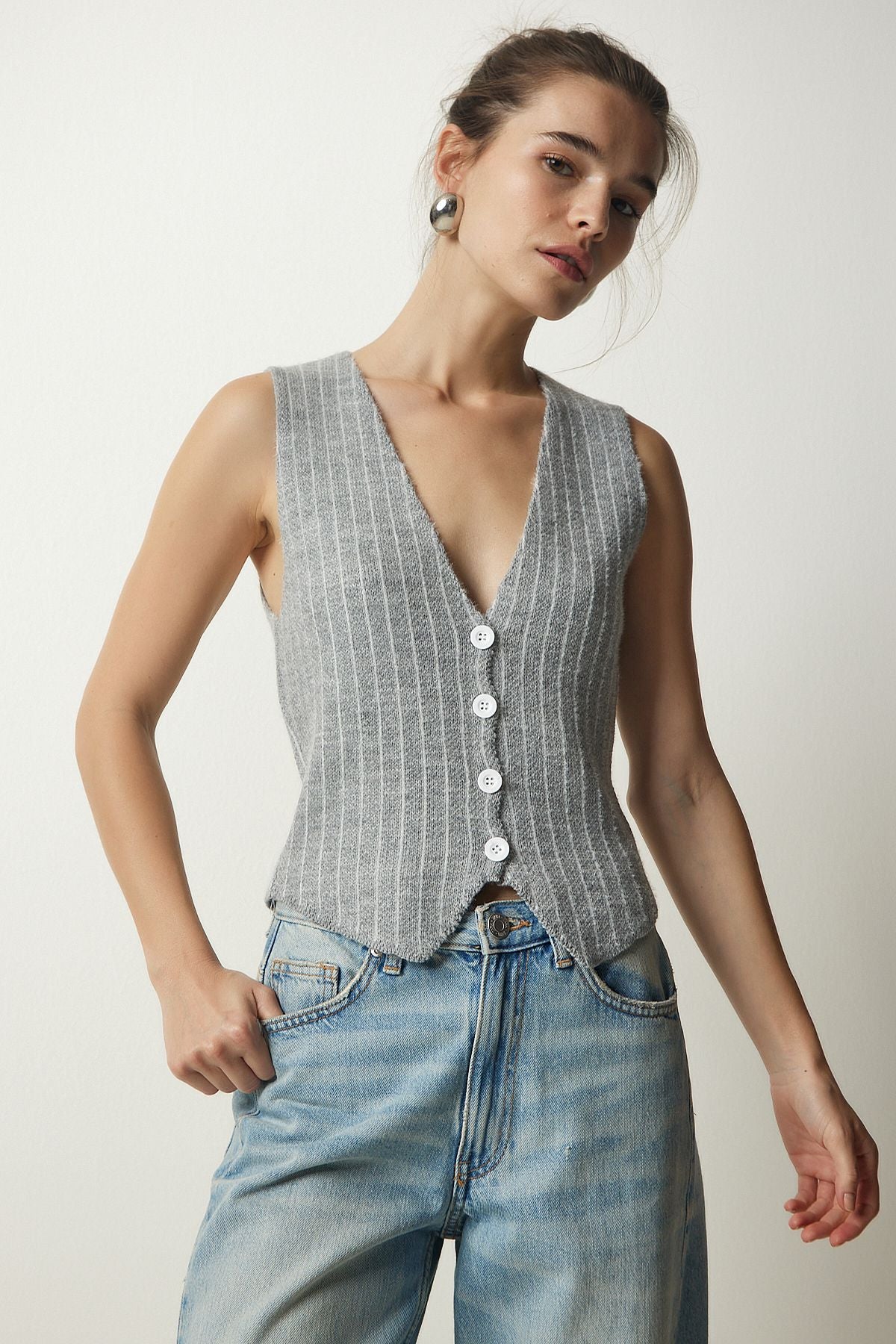 WOMEN GRAY GRAY STRUCTURE SHARLİKO VEST WF00058