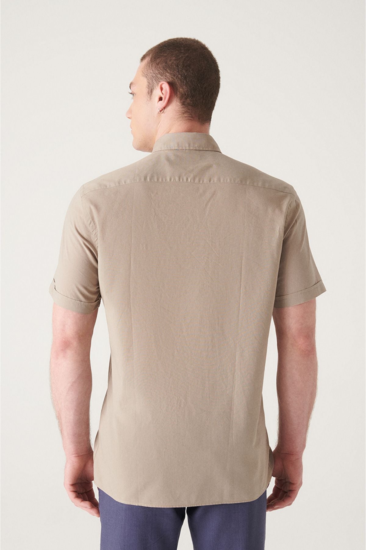 Men's mink buttoned collar 100 %cotton soot short sleeve shirt E002210