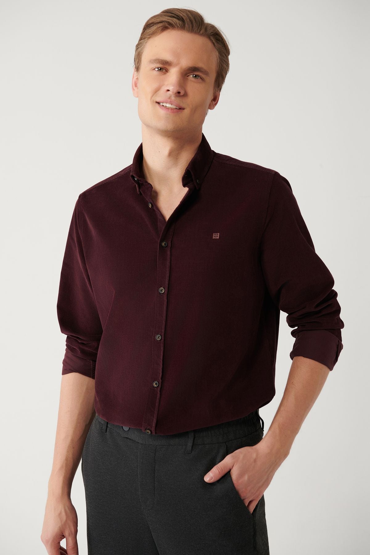Men's Bordeaux Wick Velvet 100 %Cotton Shirt B002032