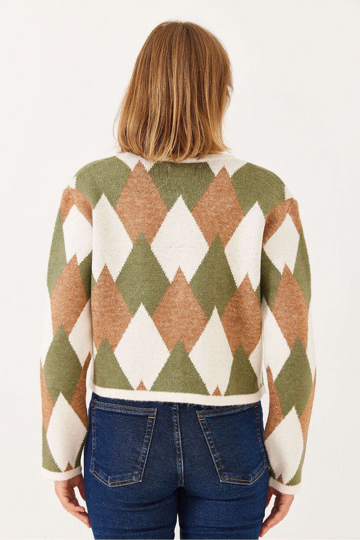 Women's baklava patterned knitwear cardigan