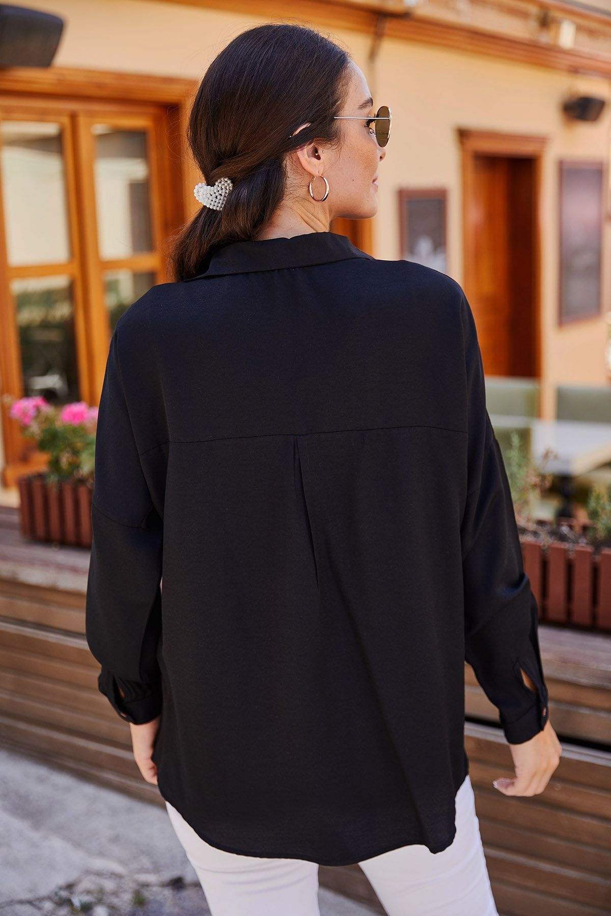 Woman Black Oversize Long Basic Shirt