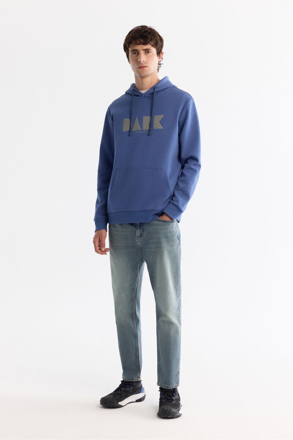 Men's blue hooded cotton printed elastan sweatshirt a42y1322
