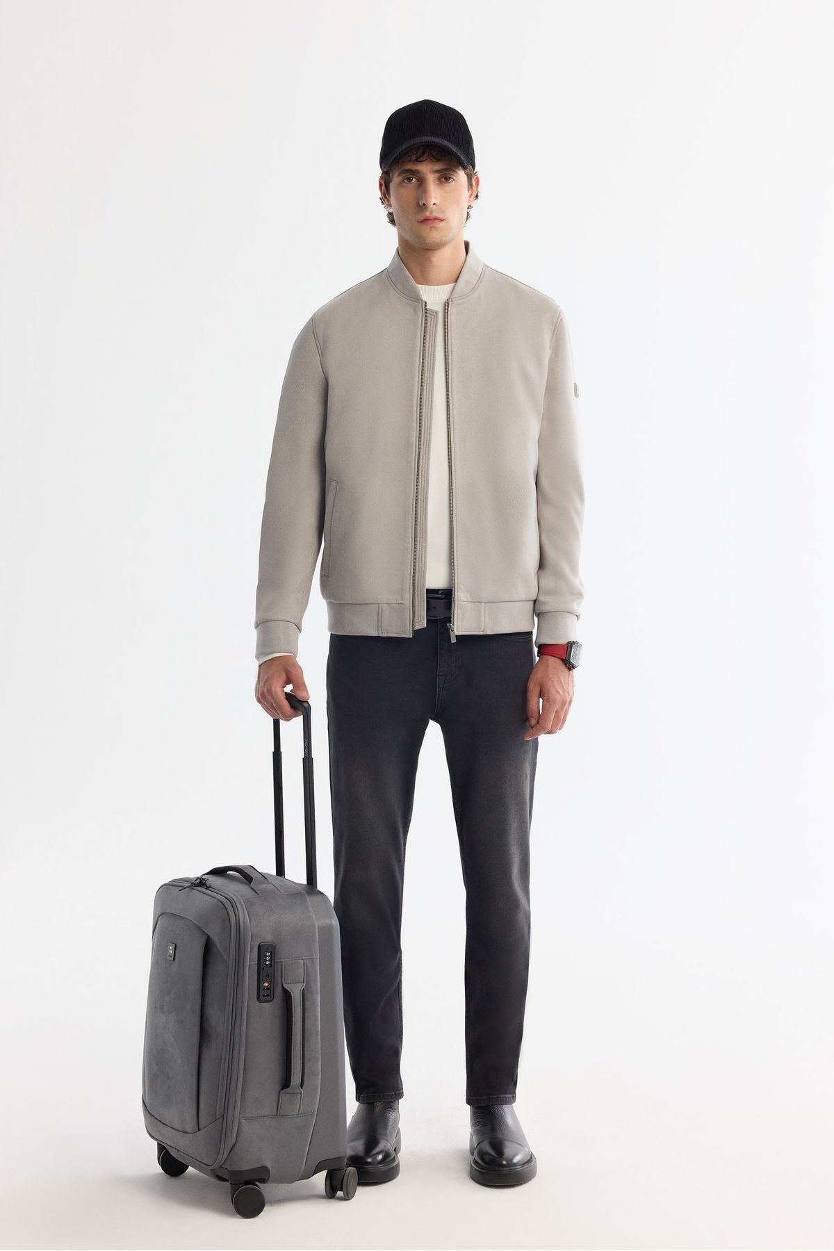 Men's light gray zipper suede -looking Bomber Ince Mont B006045