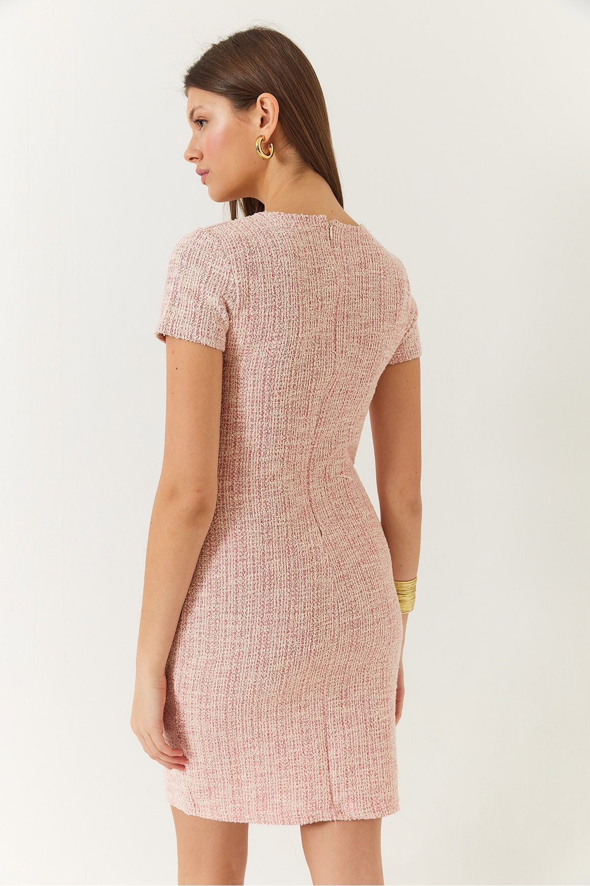 Female Bike Neck Short Sleeve Mini Tüvit Dress 60261372