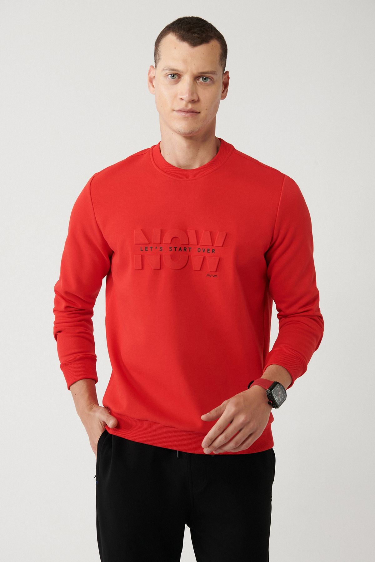 Men's Red Interlok Fabric Bike Bike Printed Sweatshirt A32Y1374