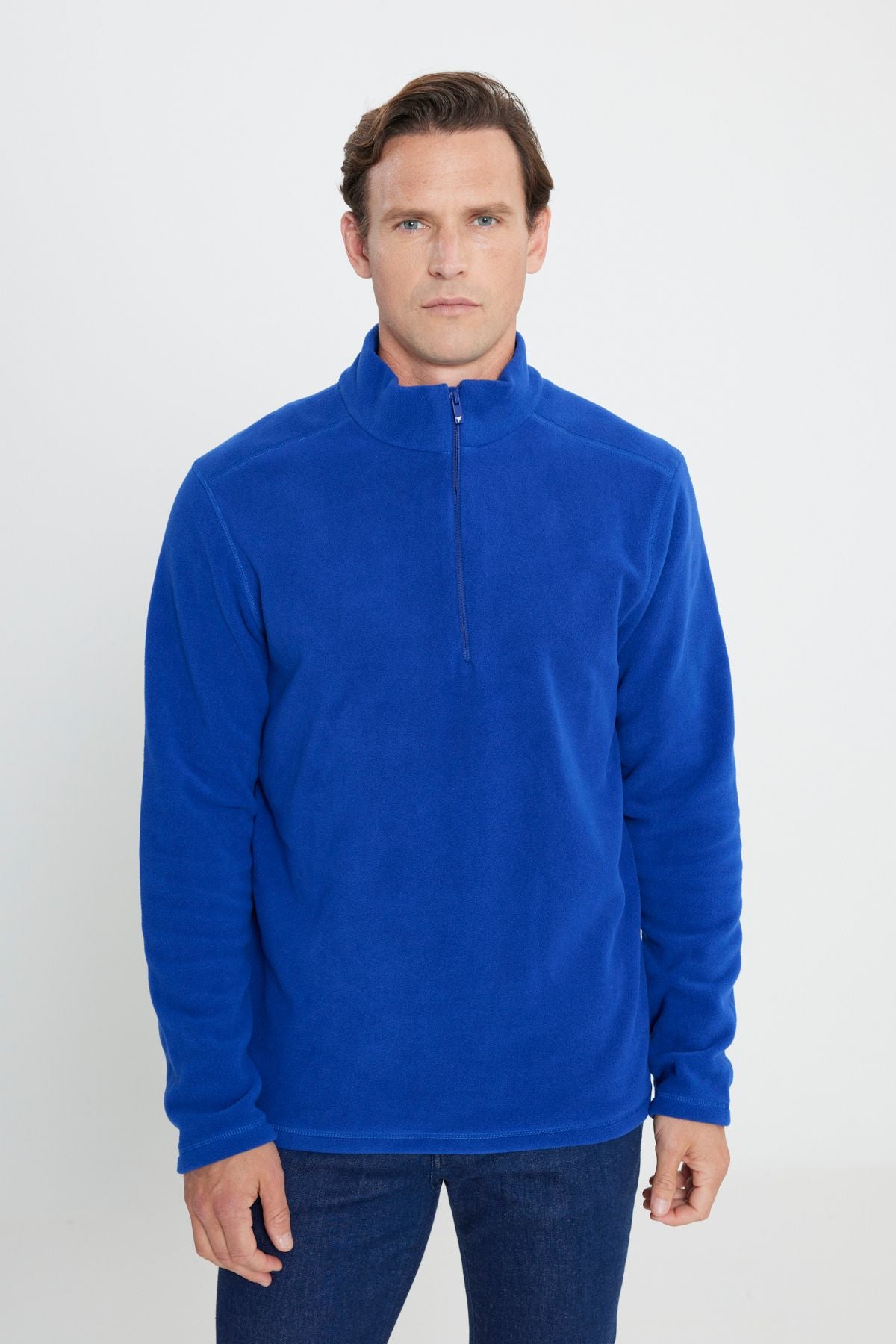 Men's Saks Blue Anti-Pilling Flufmail Heat Protecting Standard Fit Pergree Fleenery Polar Sweatshirt