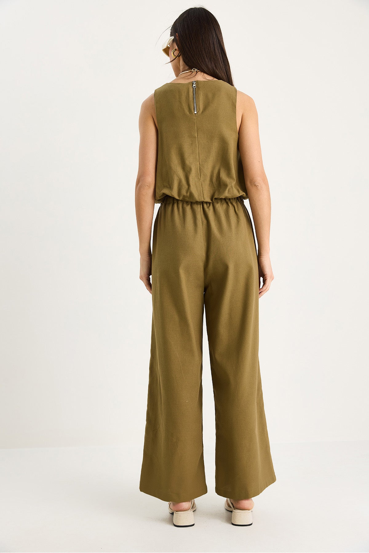 Women's Balloon Detailed Blouse with Palazzo Trousers Linen Bottom-Top Set 9367 60281072