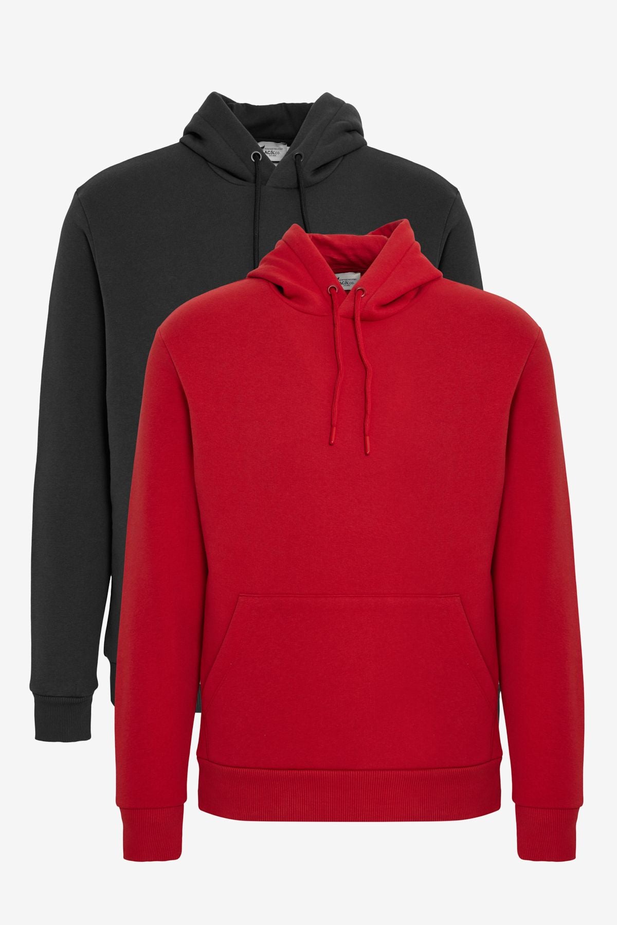 Men's Red-Black 2 Pack Cotton Sweatshirt Hooded Kangaroo Pocket Standard Fit Normal Cutting