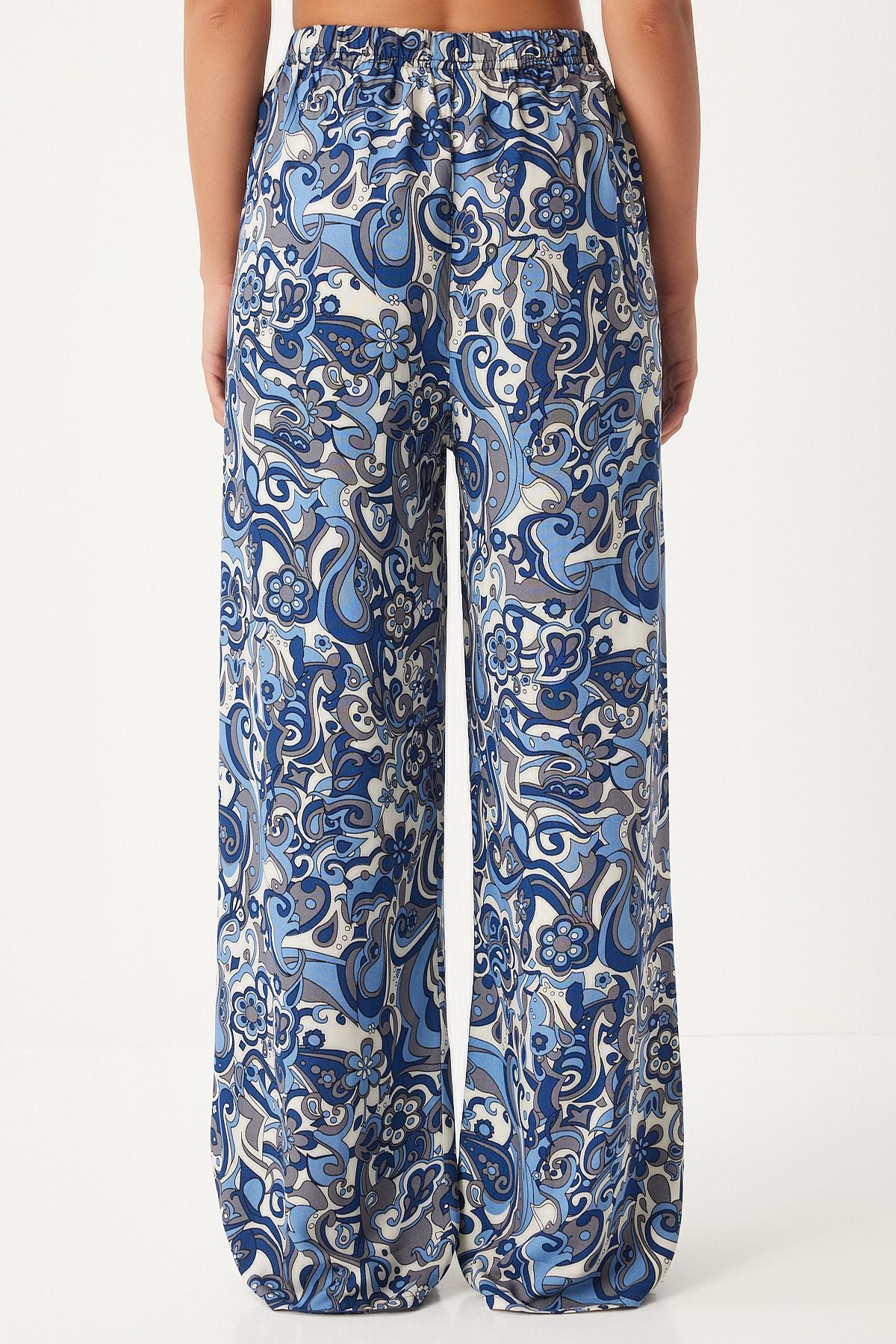 Woman Indigo Blue Patterned Visiscone Palazzo Pants EN00606