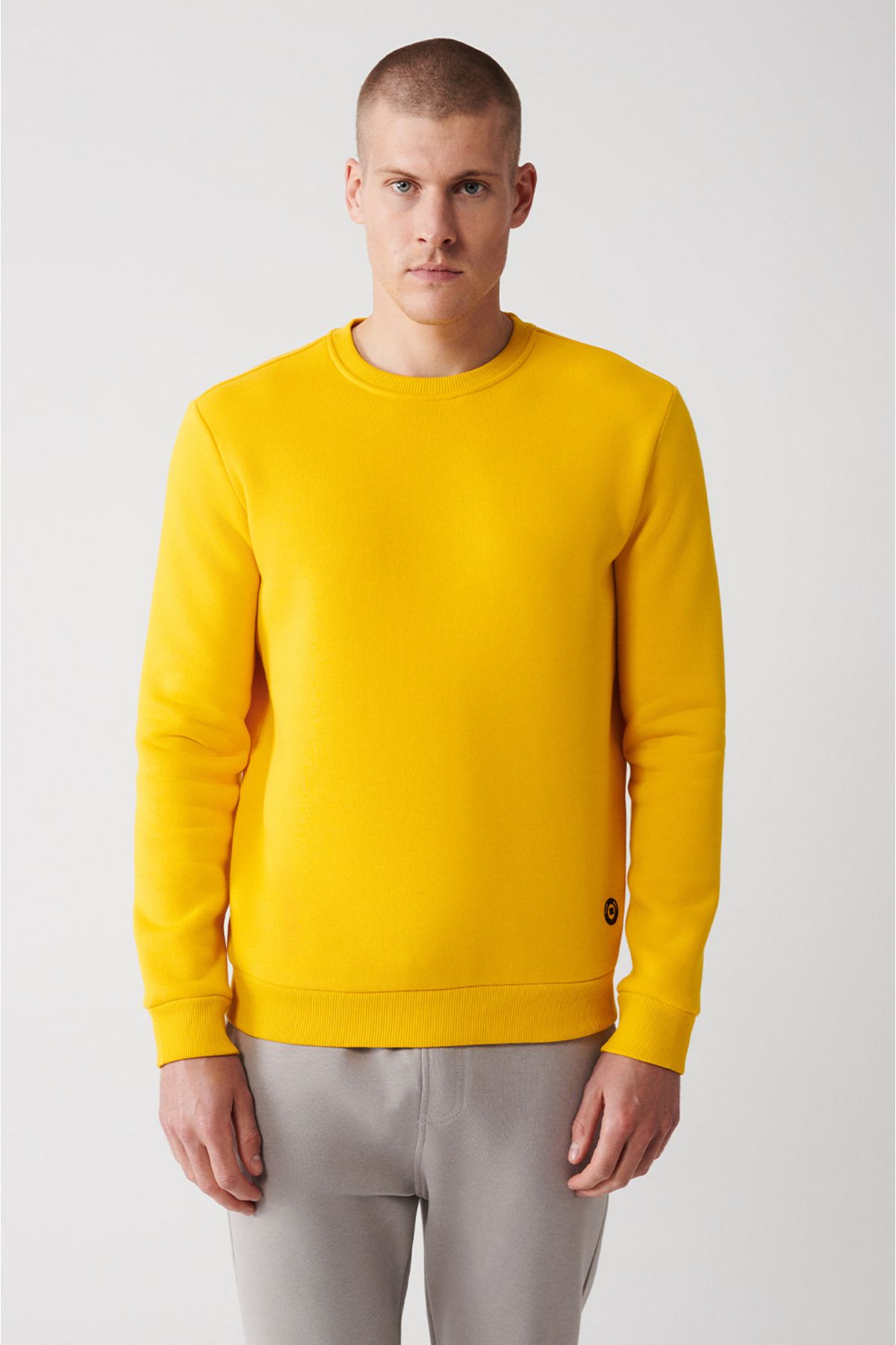 Men's Yellow Unisex Sweatshirt Bicycle Collar Neck Polar 3 IP Cotton Regular Fit E001017