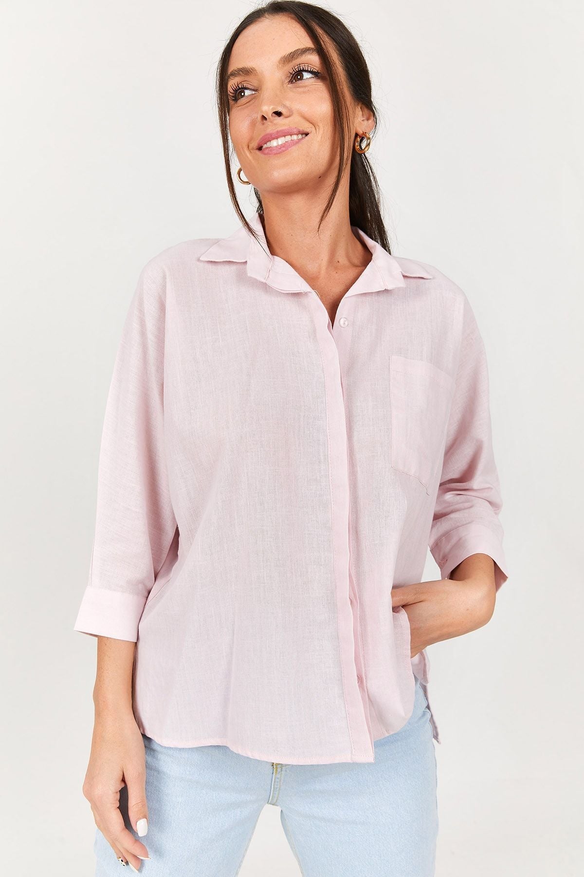 Female powder pocket shabby linen shirt ARM-21Y001035