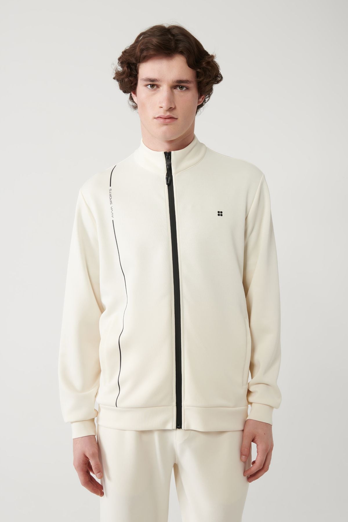 Male Ecru vertical collar printed soft touch printed sweatshirt A41y1225