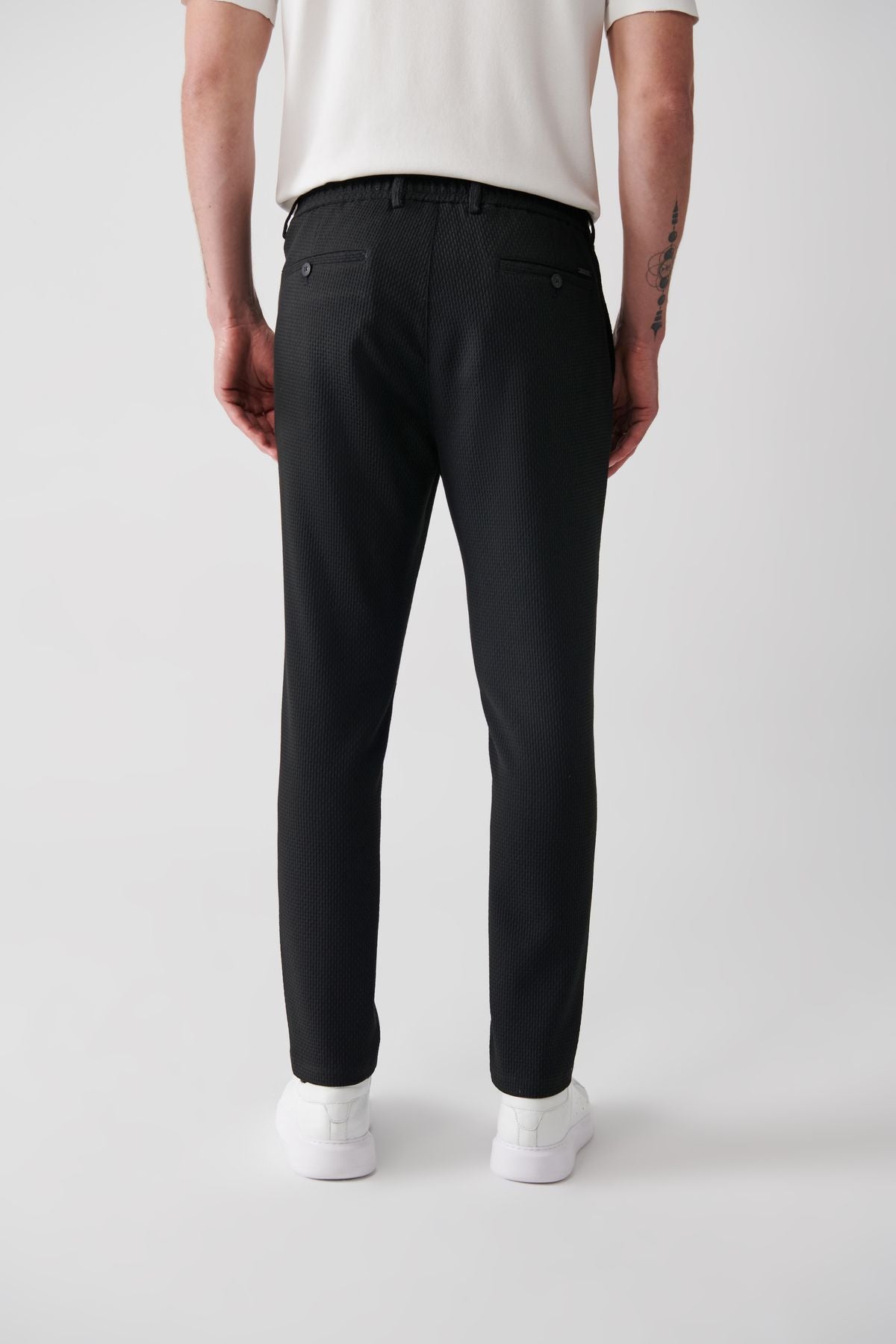 Men's black side pocket with waist tire woolen flexible suit pants a32y3201