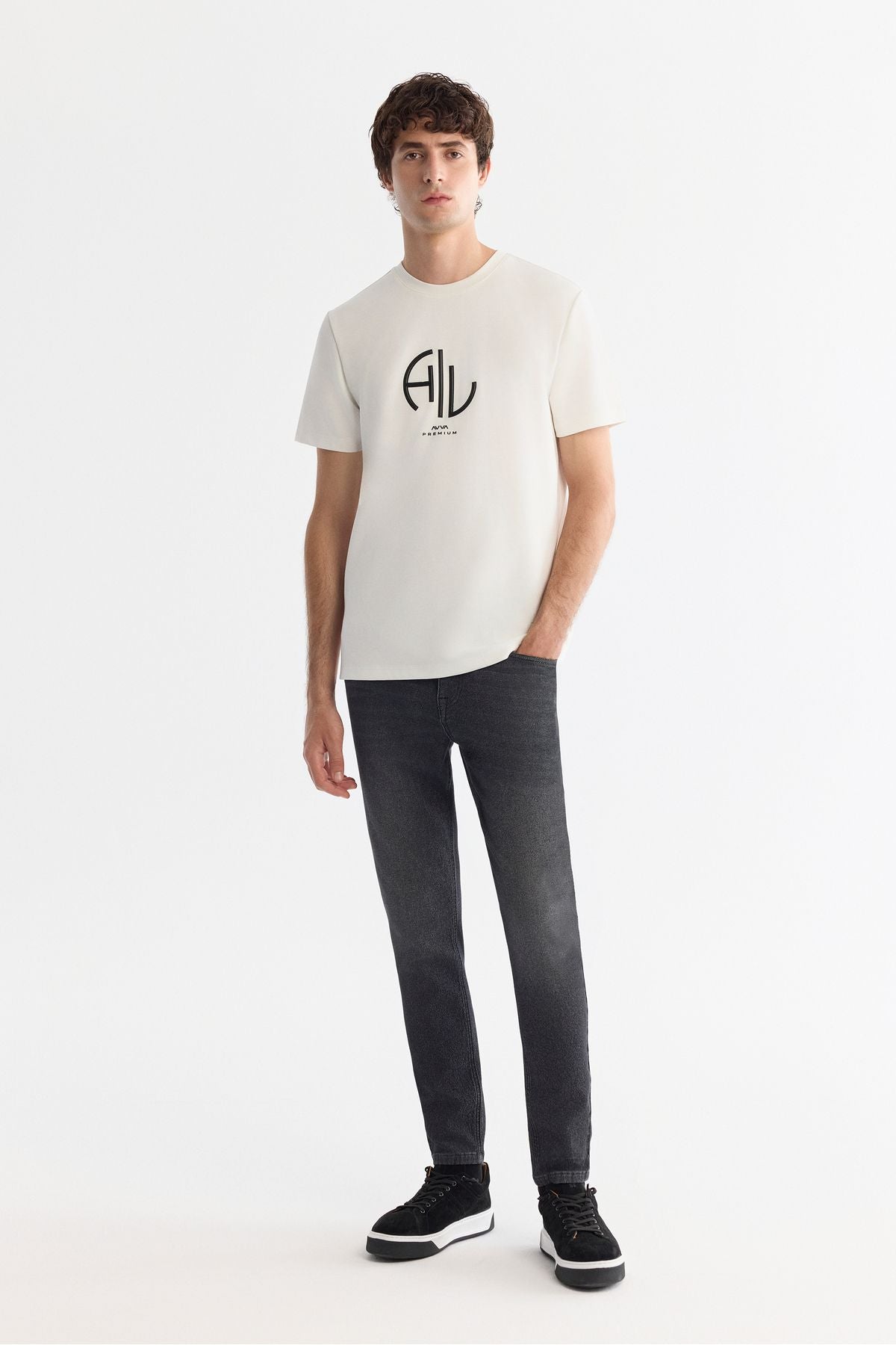 Men's ecru bike collar Elastan Interlok T-shirt A42y1001