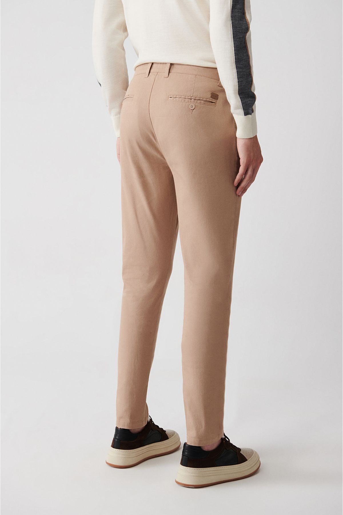 Men's Beige Side Cepy Slim Fit Pepy Site Flexible Chino Canvas Pants E003008