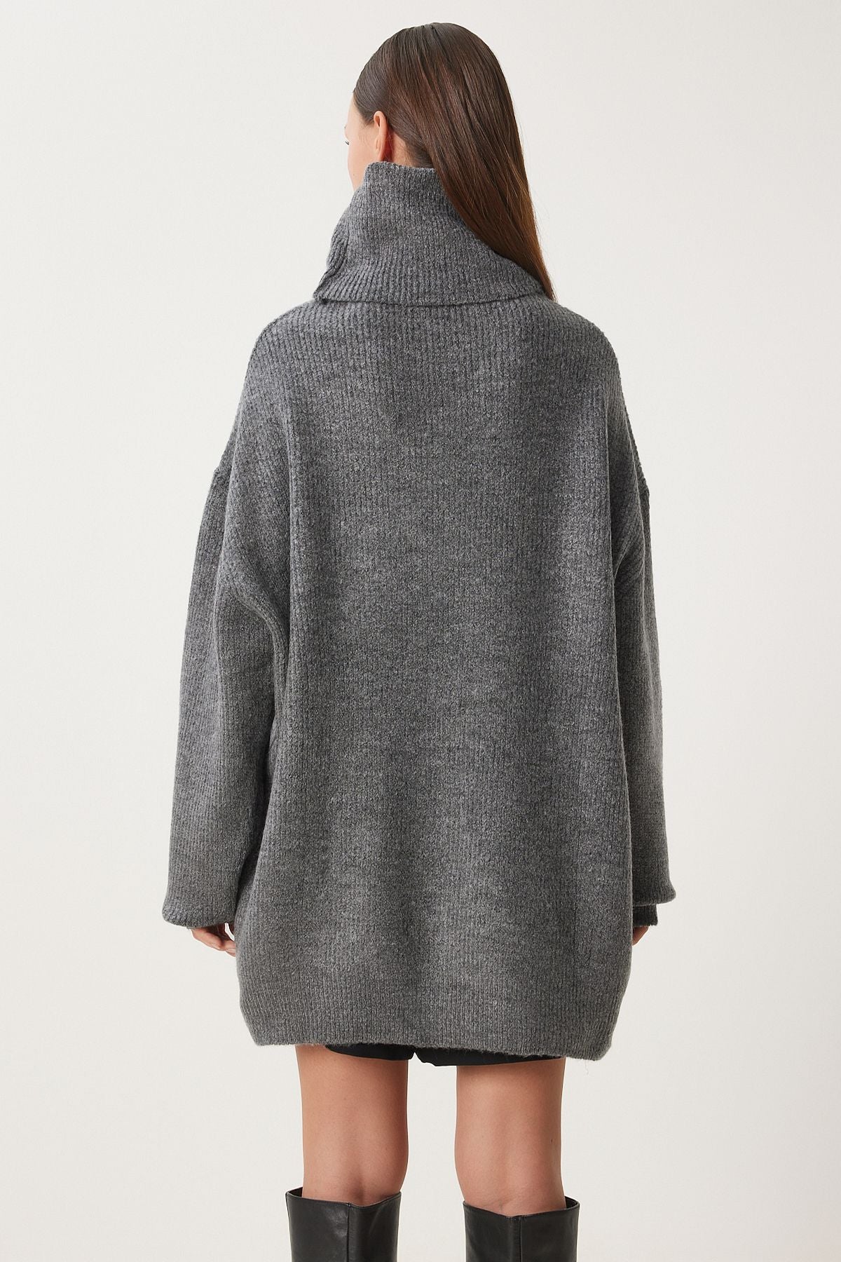 Female anthracit fisherman collar Long knitwear sweater MX00107