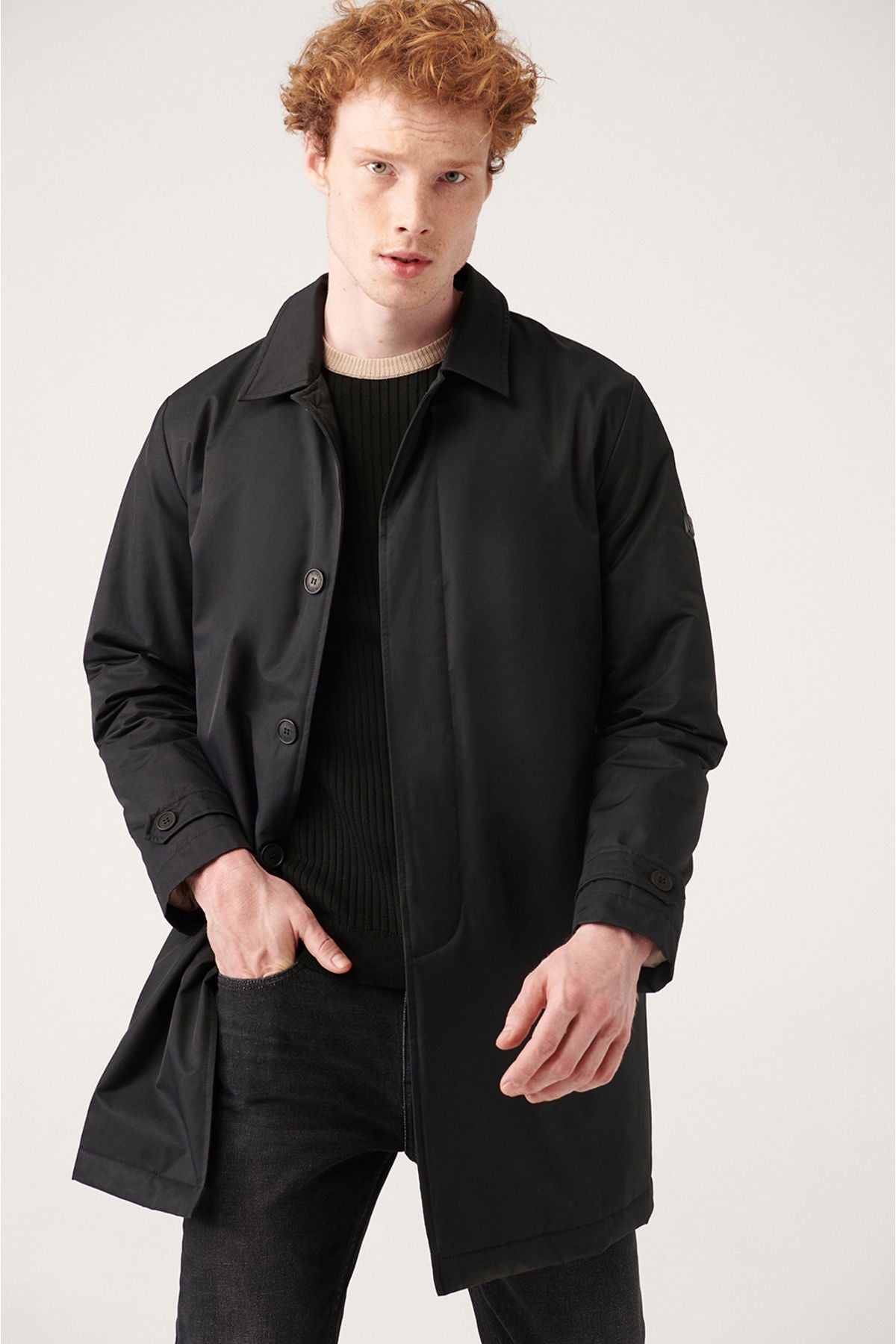Men's Black Classic Neck Capticone Water Professor Trench coat A31y6000