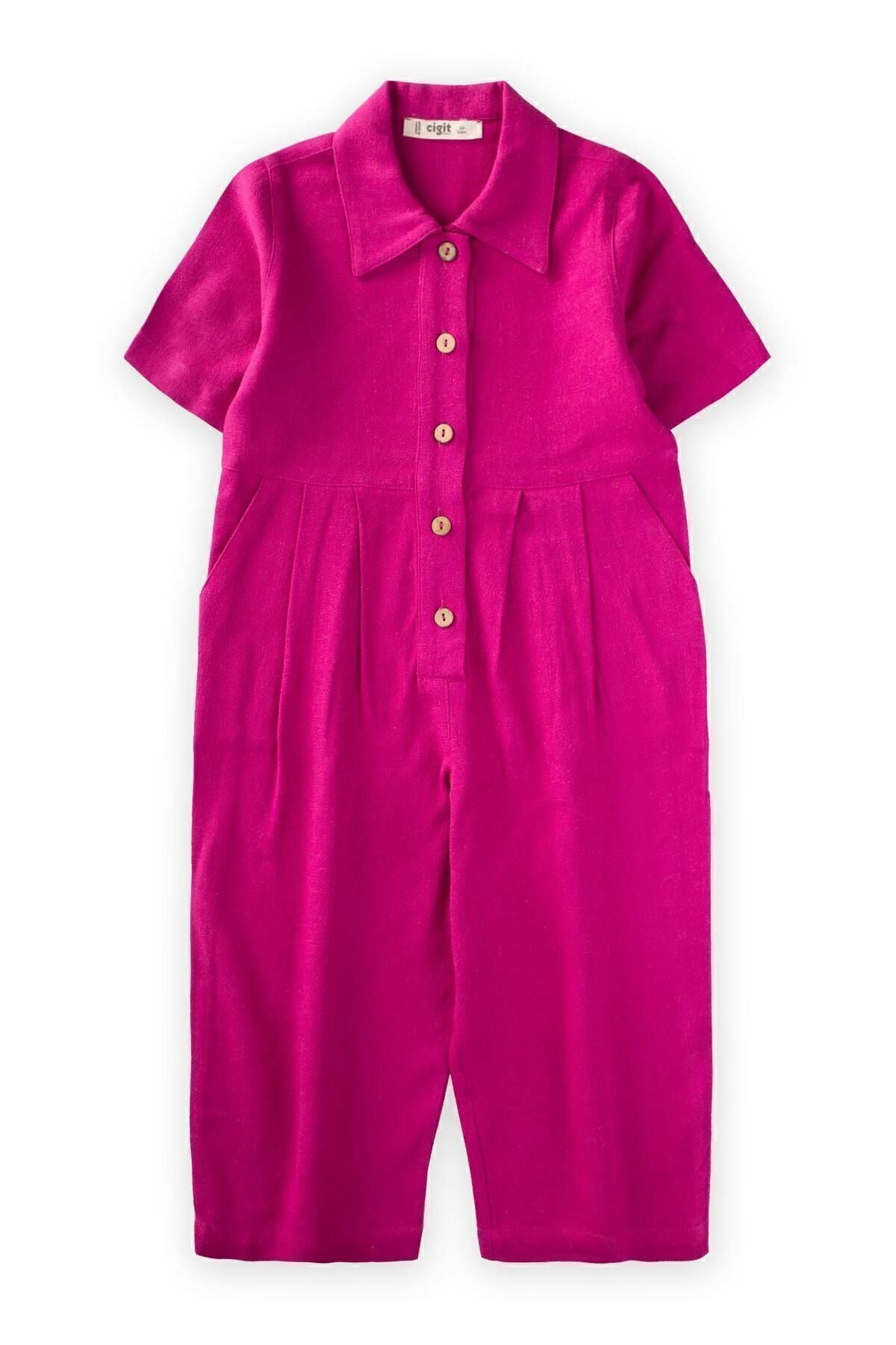 Waist pleated overalls 2-7 years fuchsia