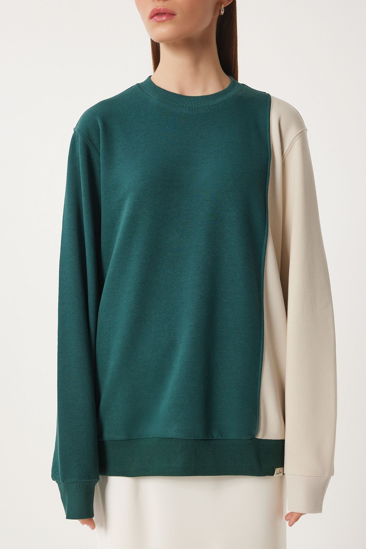Female Green Block Color Knitting Sweatshirt vn00021
