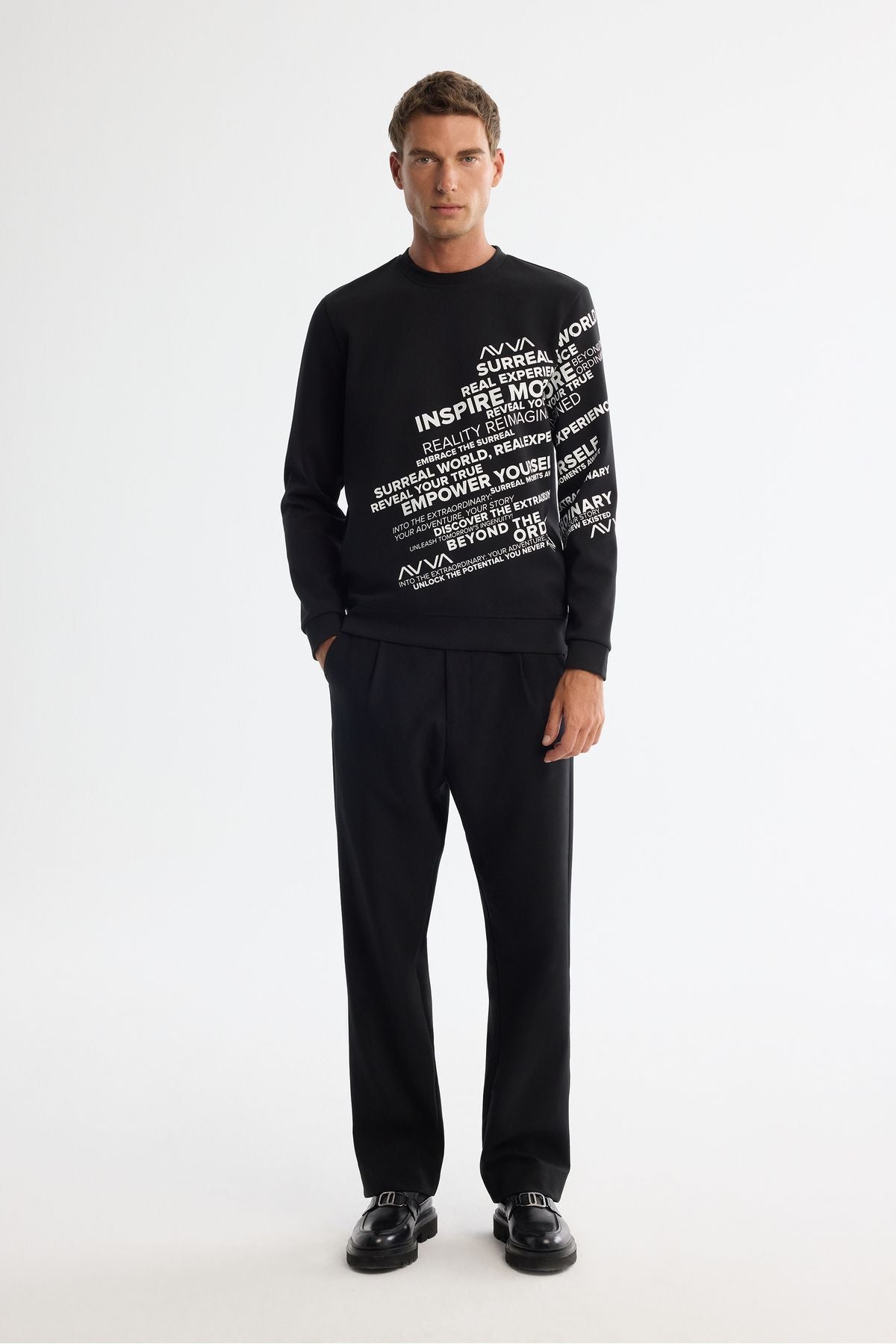 Men's Black Bicycle Collar Printed Elastan Sweatshirt A42Y1285