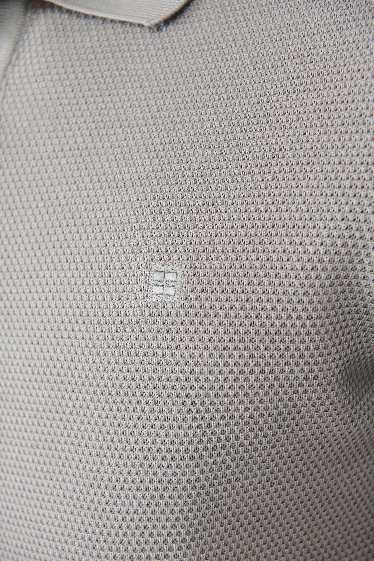 Men's gray 3 button textured riban Polo Yaka Triko T-Shirt B005009