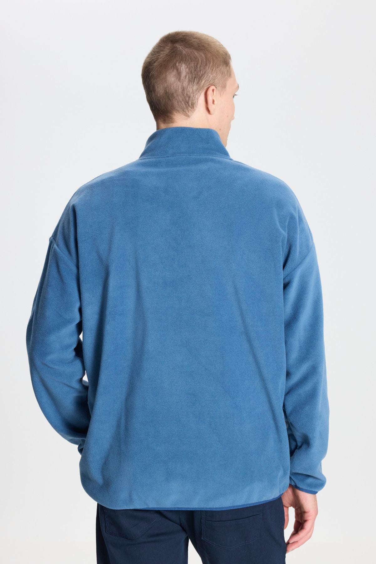 Men's Indigo Oversize Plenty of Prepare Bato Yaka Pocket Pocket Detailed Zipper Holding Pole Sweatshirt