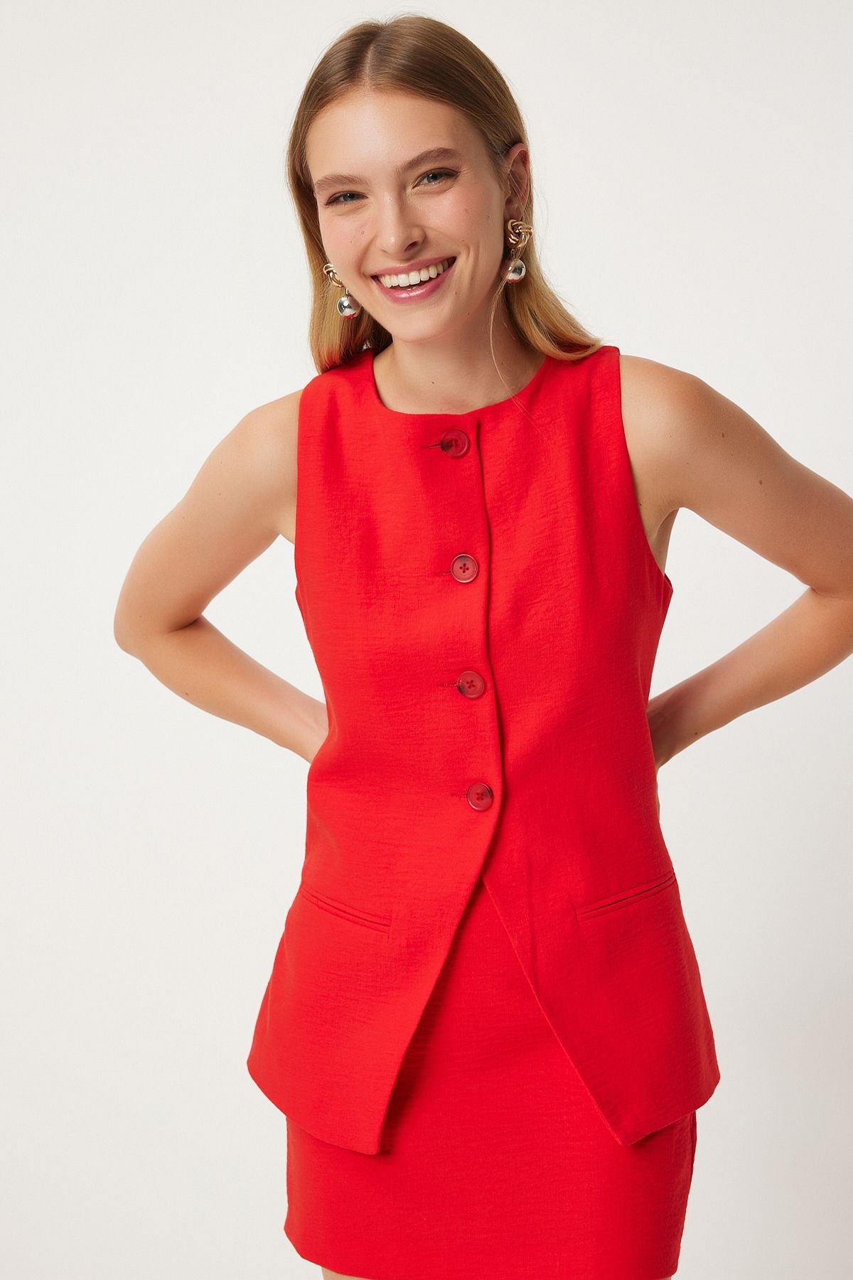 Woman Red Mini Woven Skirt FN03240