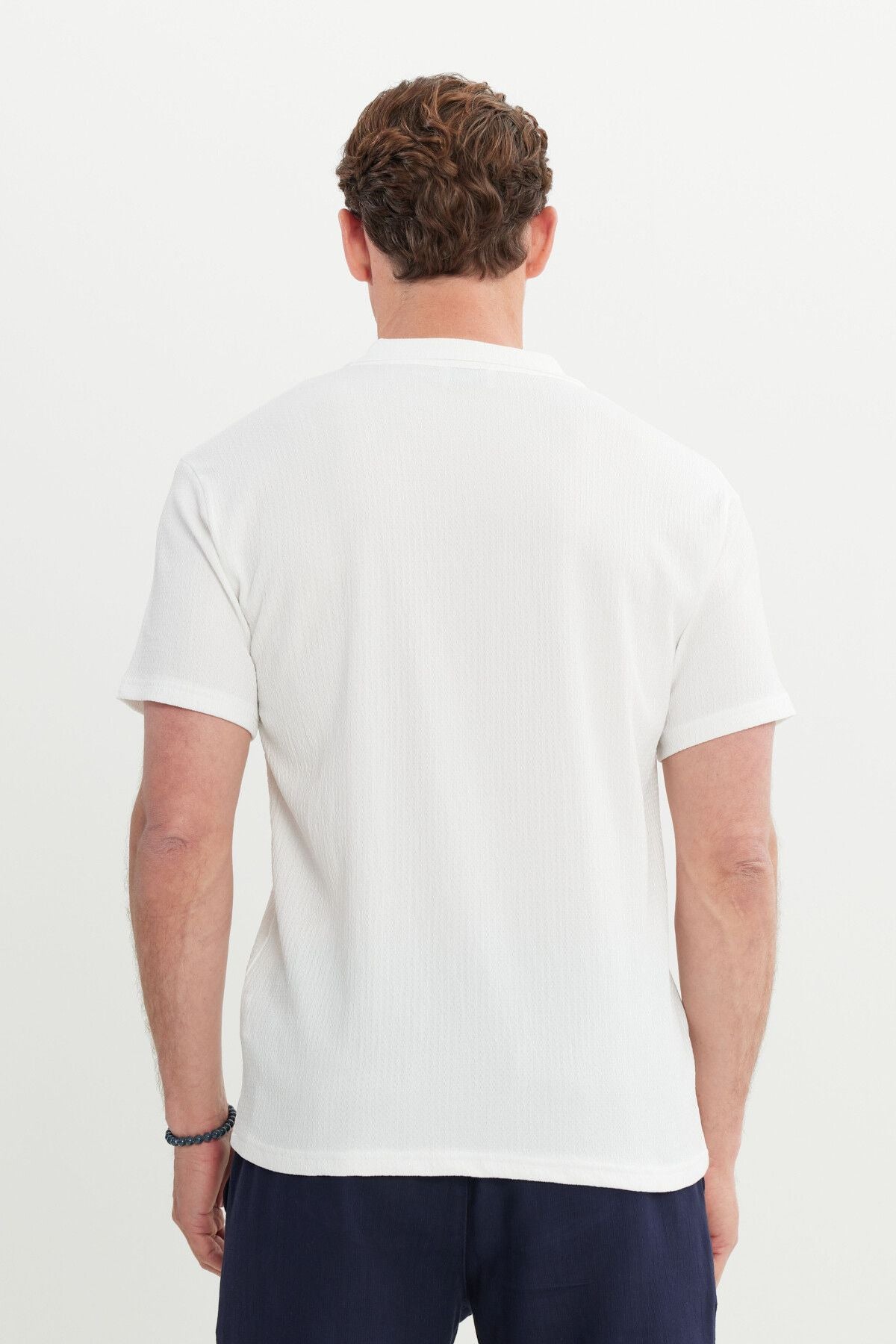 Men's ecru relax fit comfortable cut Polo Yaka T -shirt