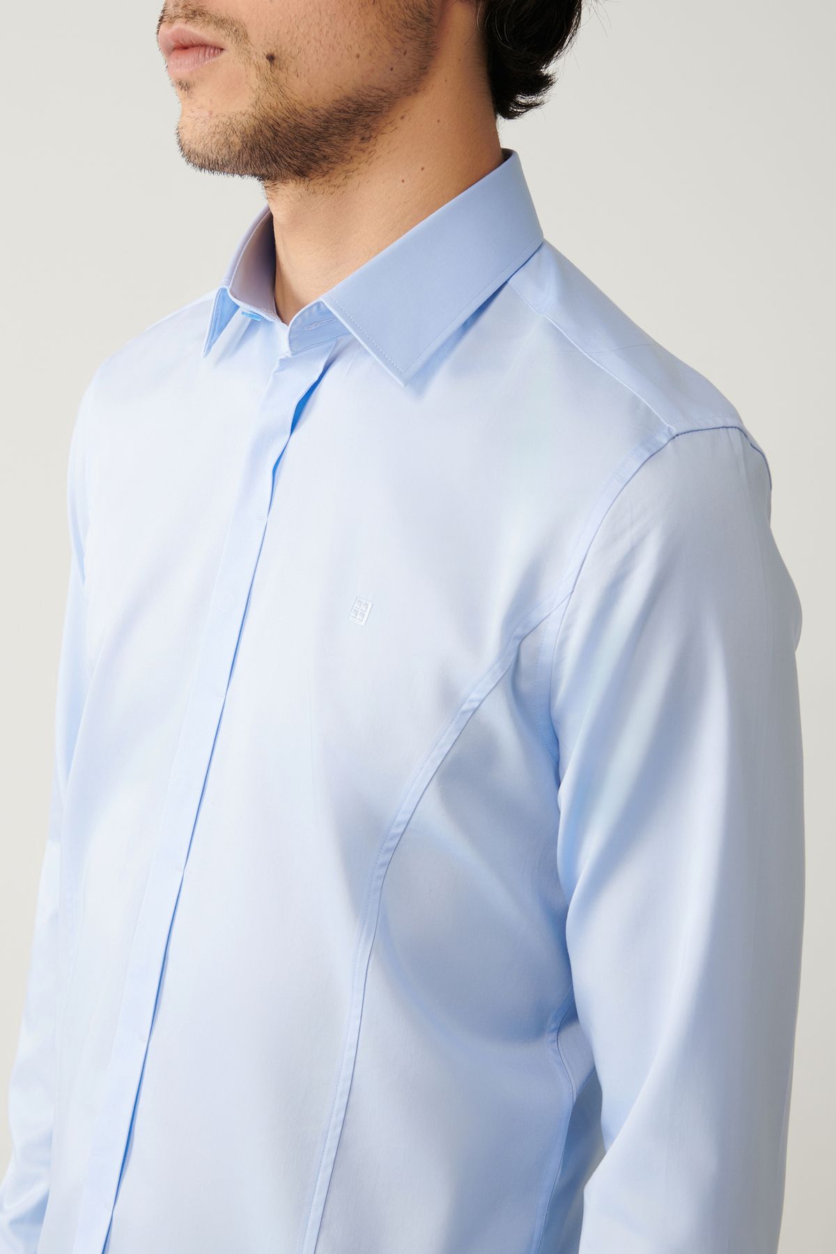 Men's blue 100 %cotton classic collar satin shirt B002002