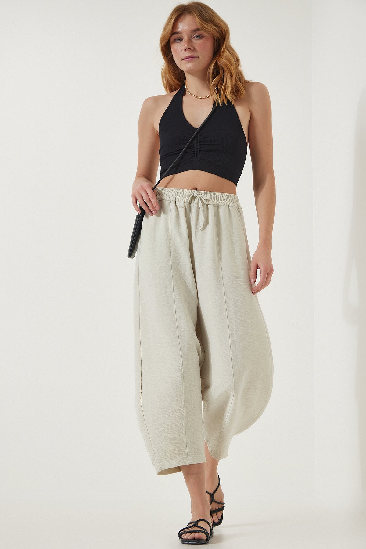 Female Light Cream Pocket Linen Viscose Shalwar Pants CV00001