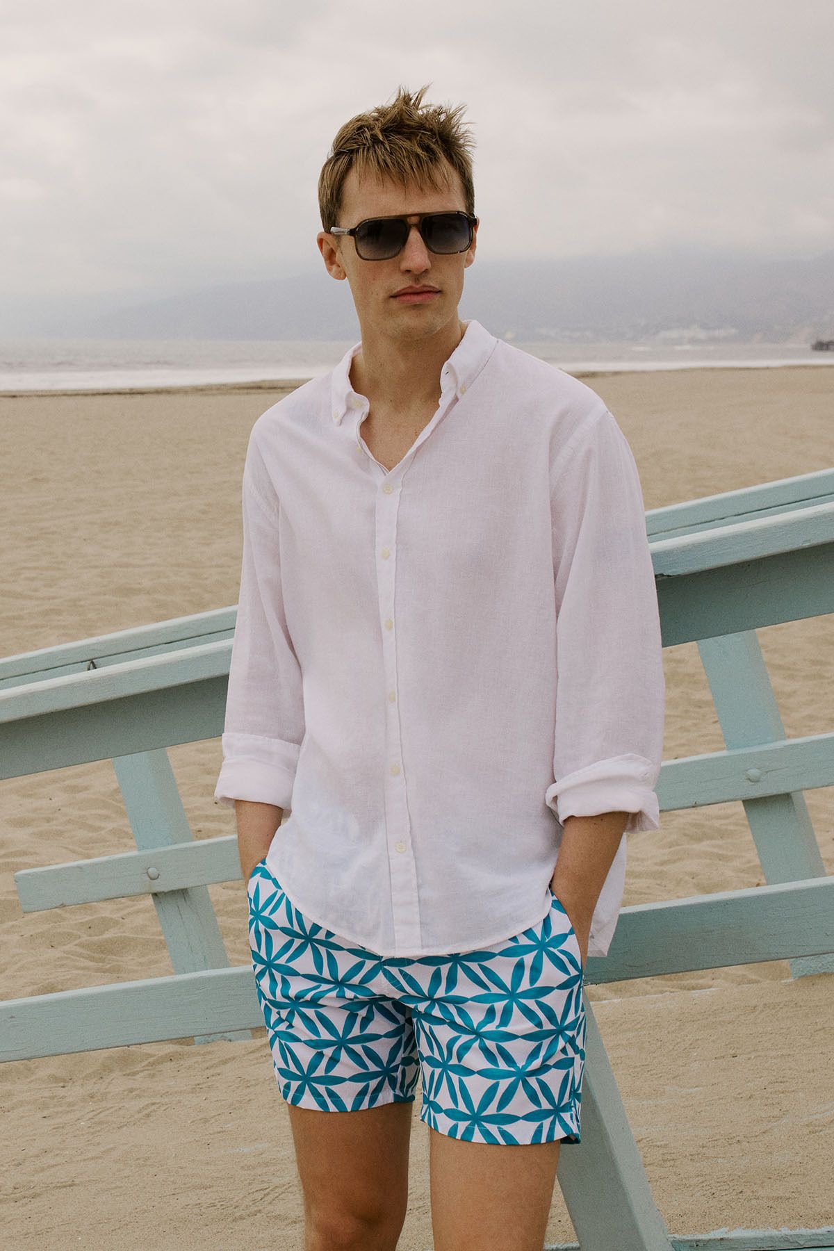 Men's White Linen Comfort Fit Casual Cutting buttoned collar shirt