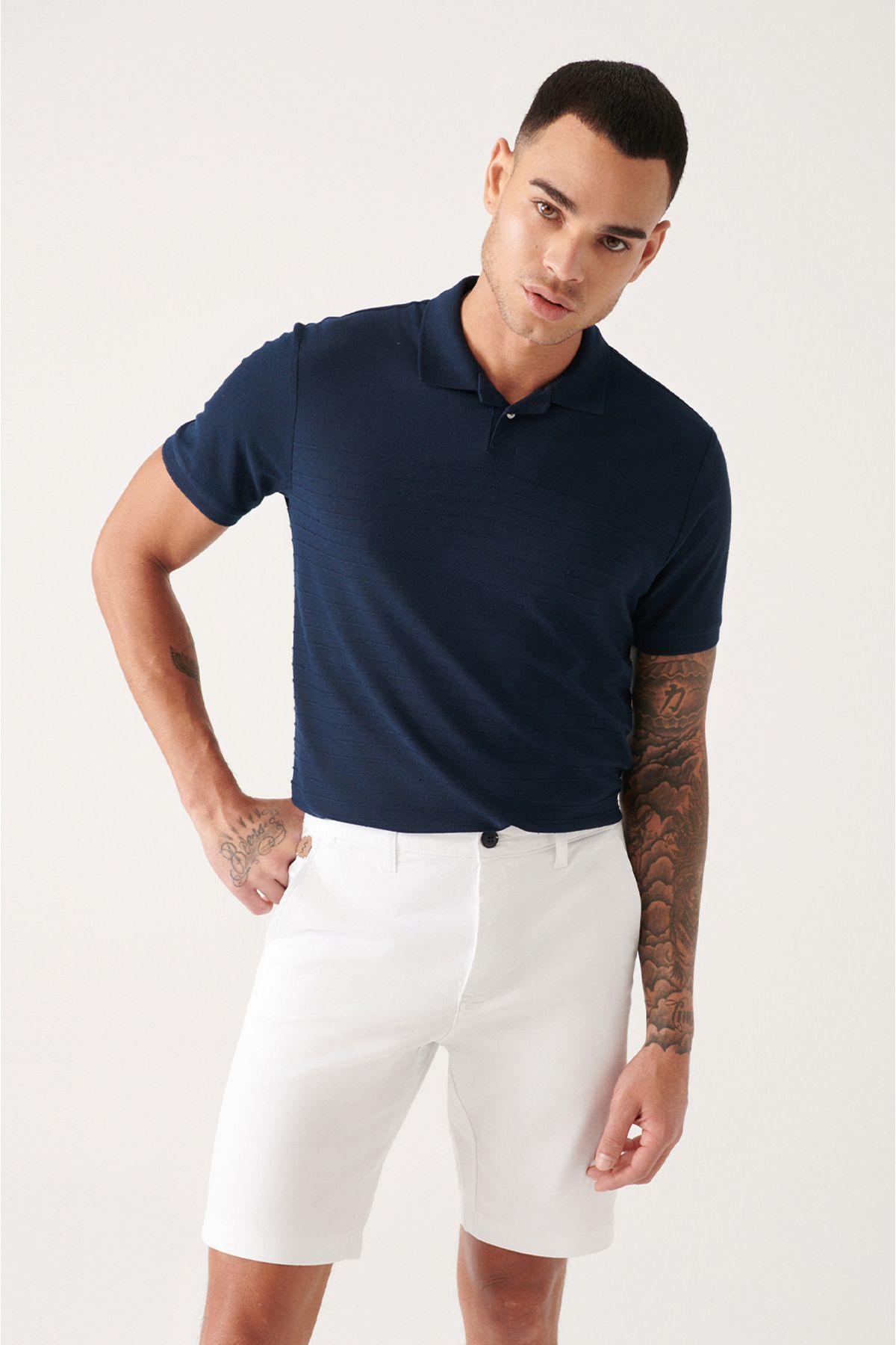 Men's Navy 100 %Cotton Polo Yaka T-shirt A31y1128