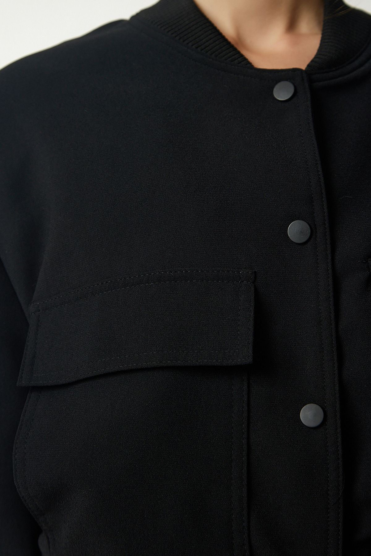 Female Black Wide Pocket Bomber Jacket FN03041