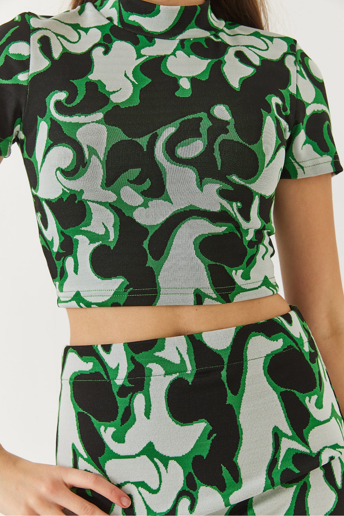 Women's Half Fisherman Short Sleeve Crop Top and Bottom Set with Mini Skirt 60261373