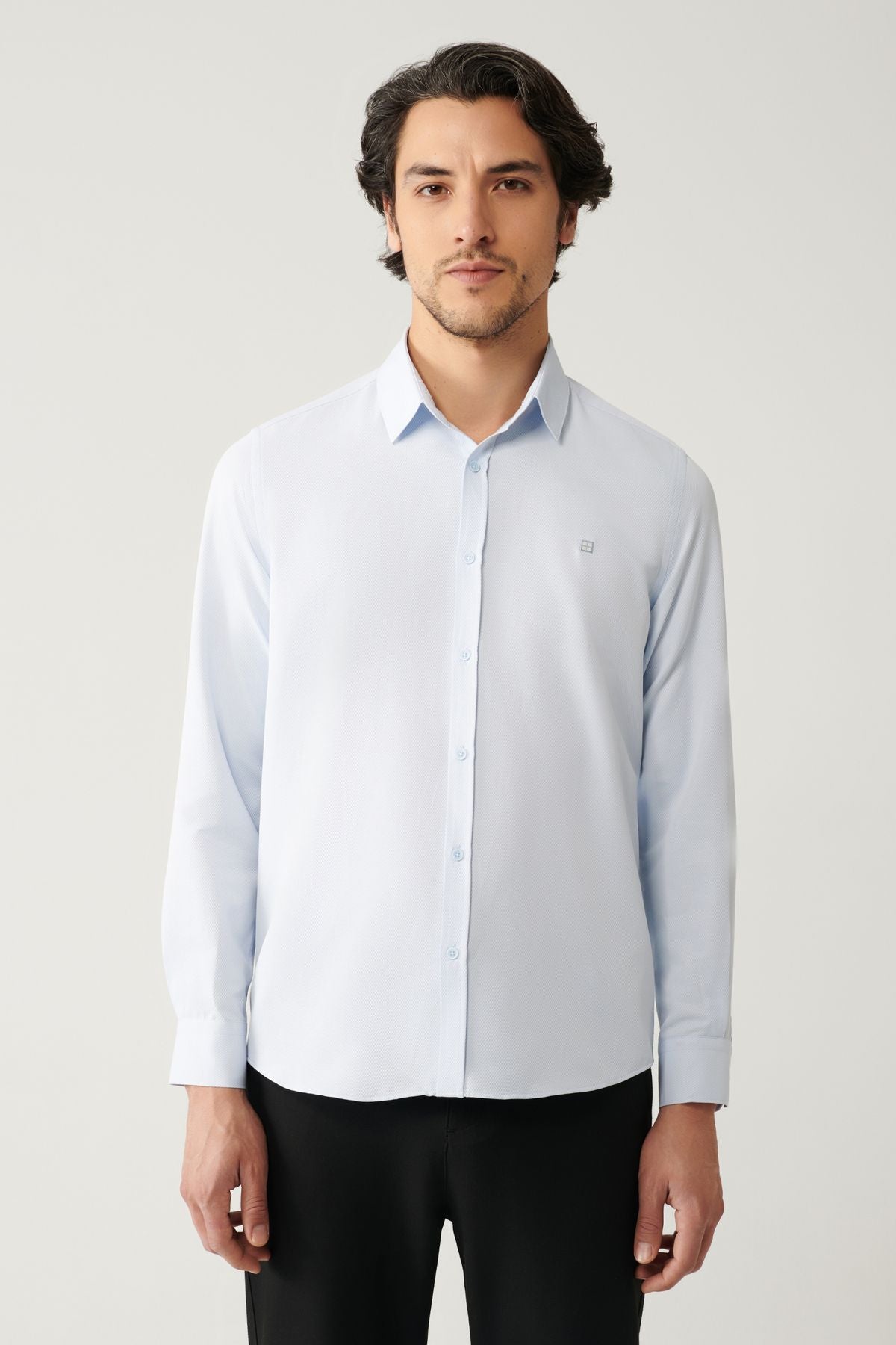 Men's blue easy ironable cotton mixed shirt A41y2237