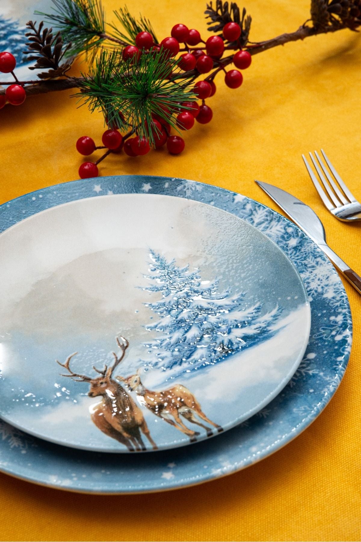 Blue Deer 7 Piece Porcelain Cake Plate Set