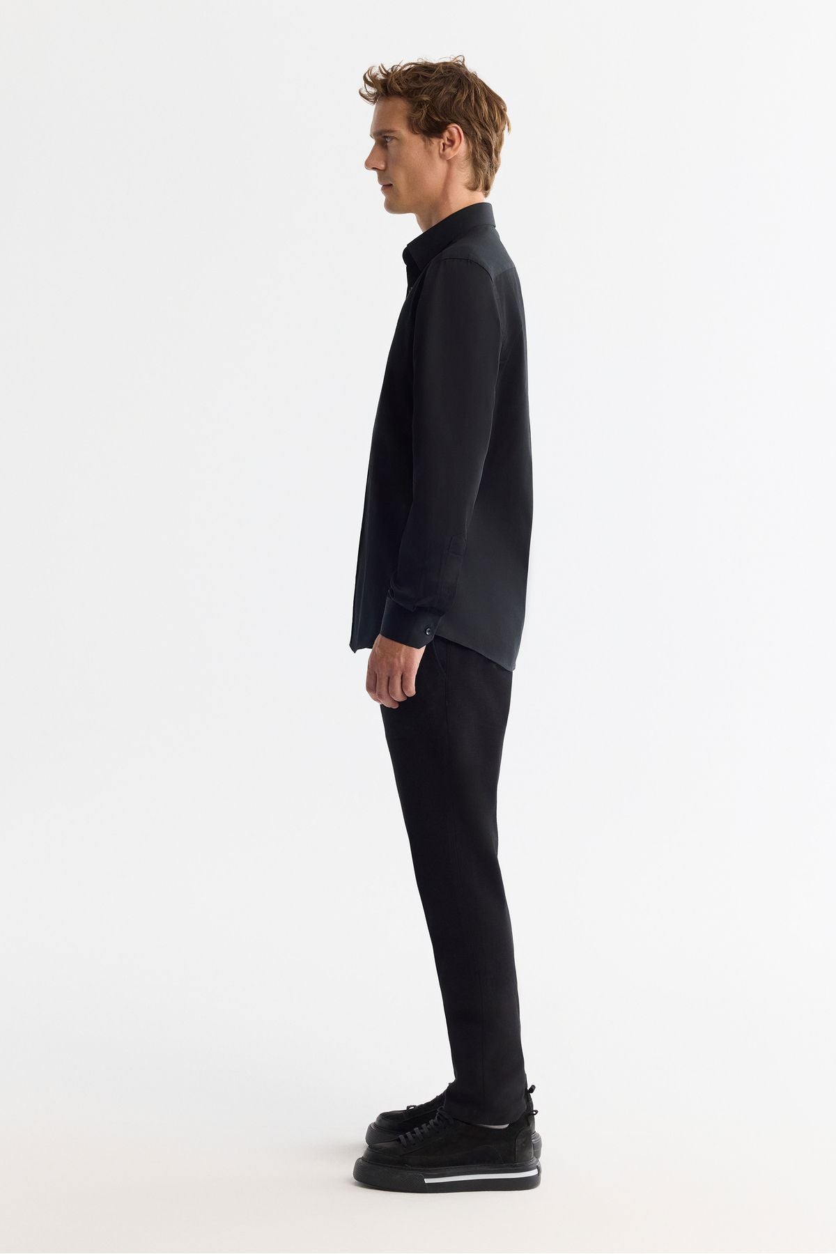 Men's black classic collar 100 %cotton satin shirt B002006