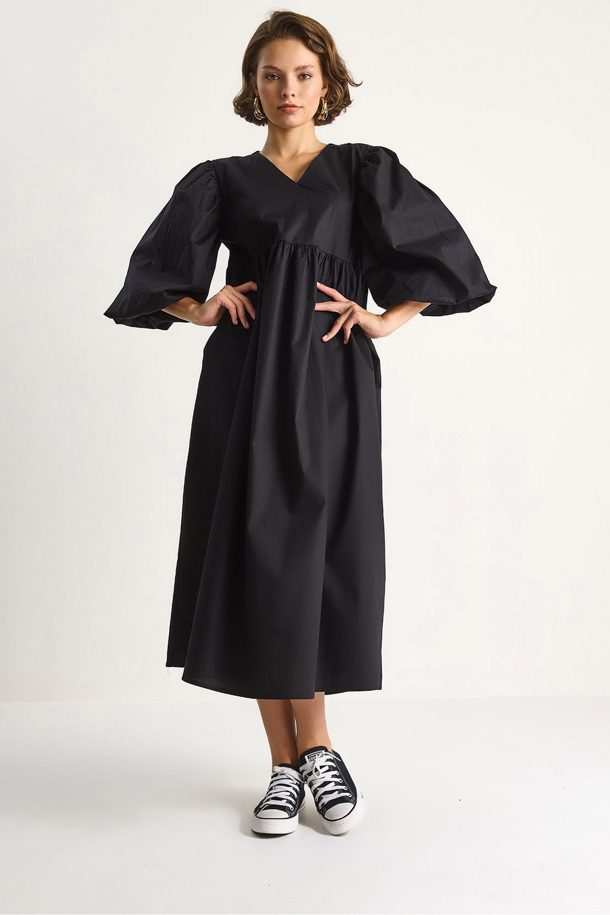 Women's V-Neck Balloon Sleeve Long Dress 60284071
