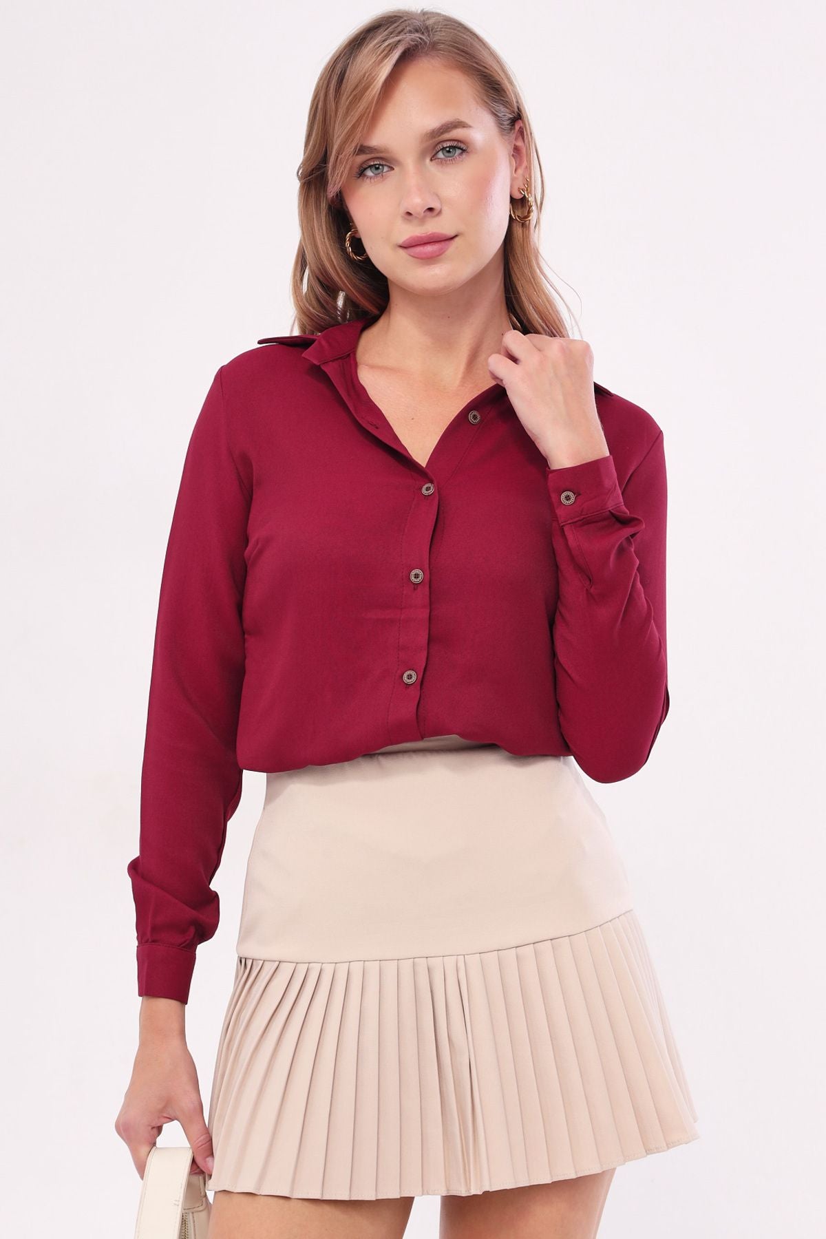 Female Bordeaux Long Sleeve Flat Shirt ARM-18Y001176