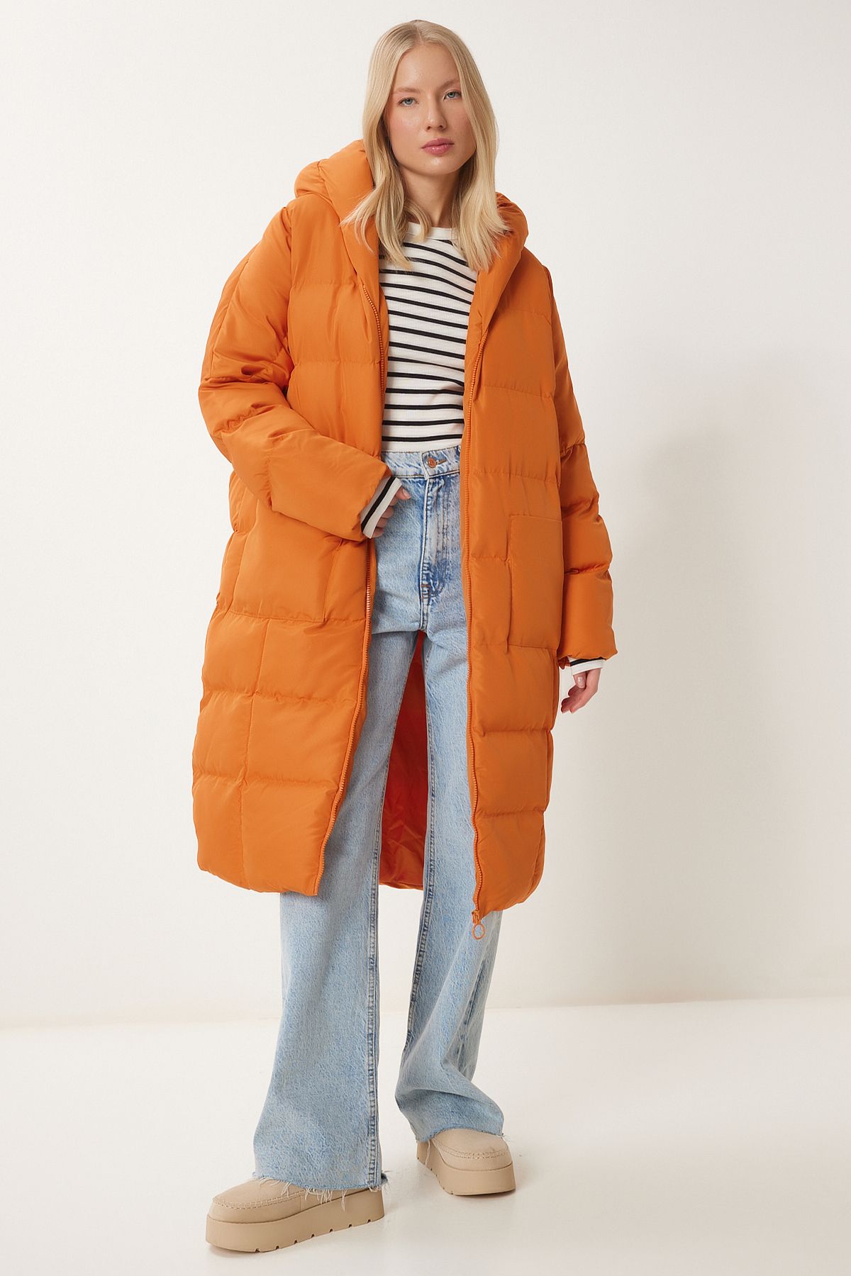Woman Oranj Hooded Oversize Long Swelling Coat NT00428