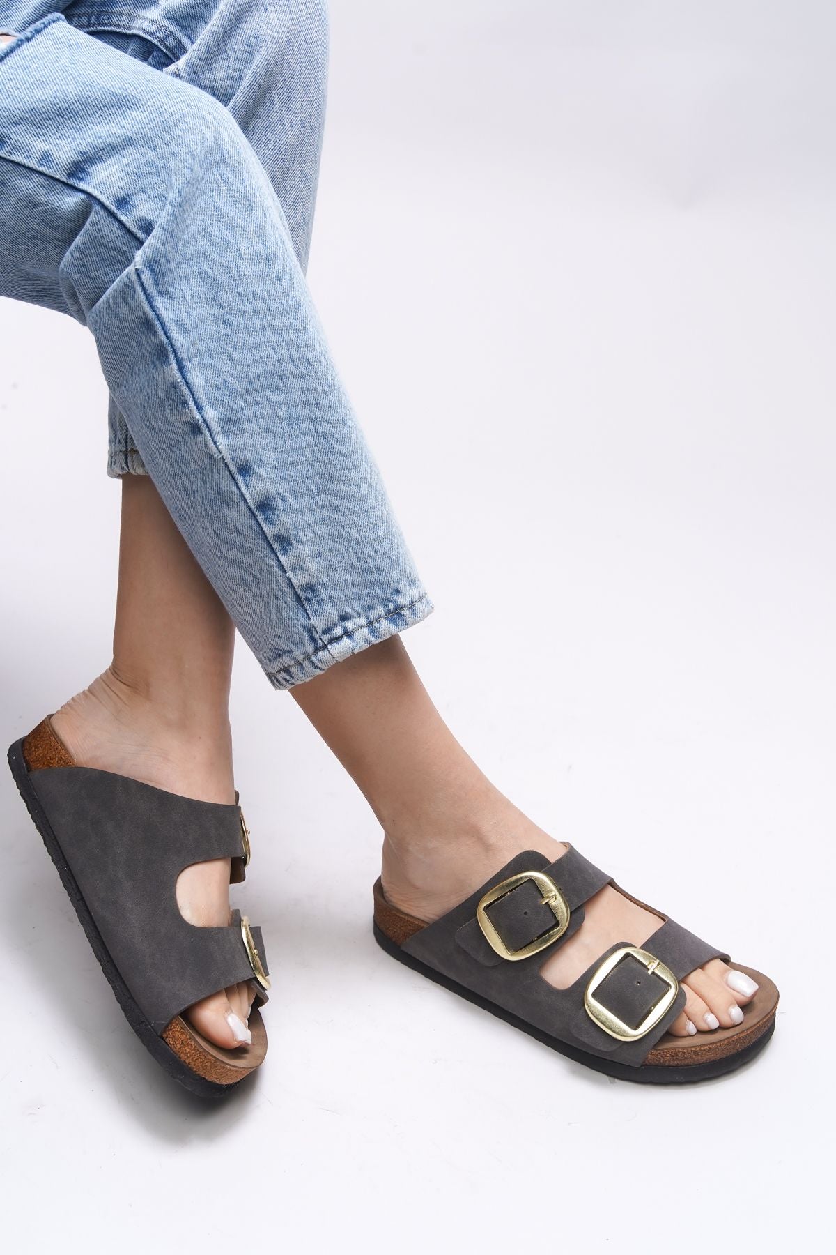 VYLSULA Female Double Buckle Slipper 0012602 Dark Brown