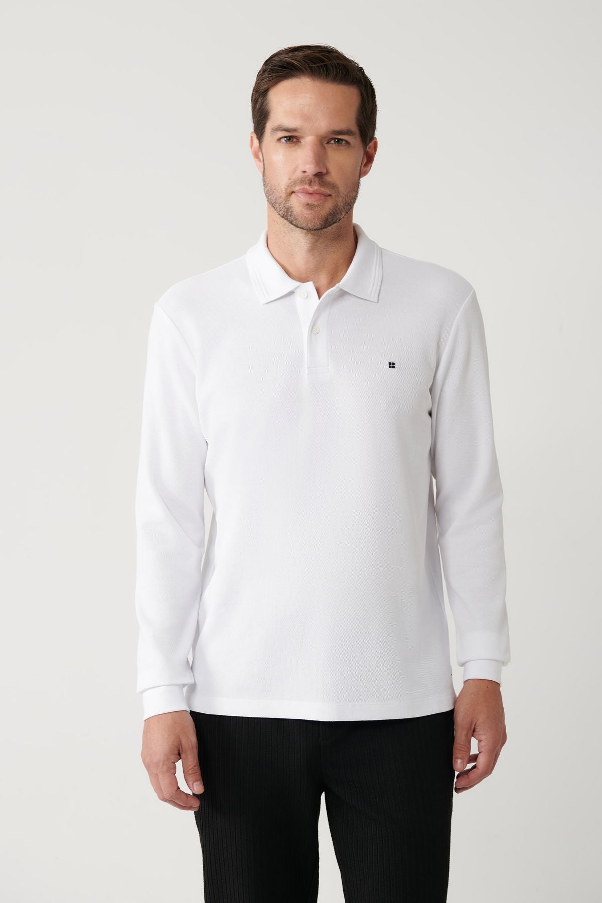 Men's white 2 button cotton Polo Yaka Sweatshirt B001080